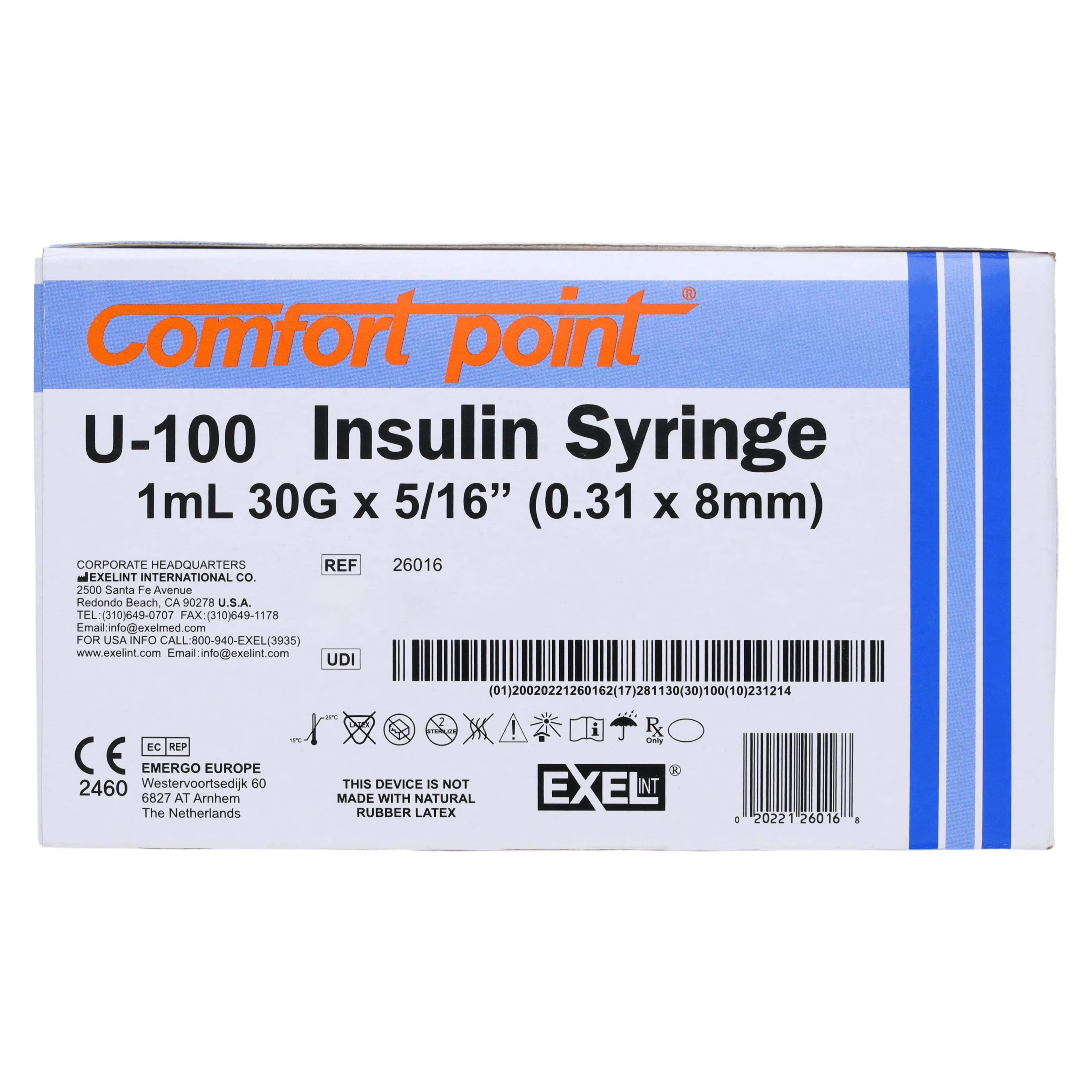Exel Insulin Syringe with Needle, 30G x 5/16", 1 mL, Non-Safety, Sterile, 100/Box thumbnail 10