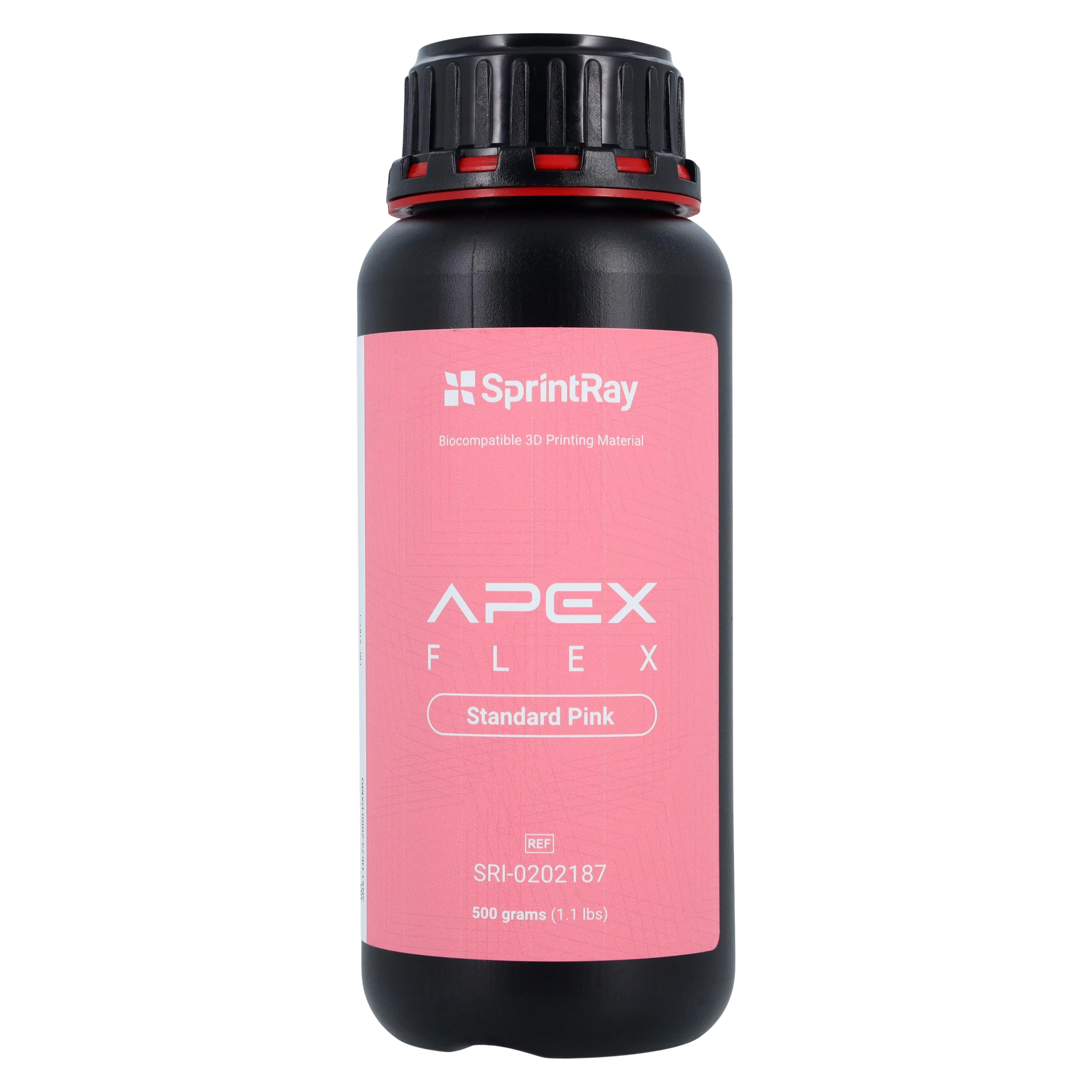 SprintRay Apex Flex Partial Base 3D Printing Resin, Standard Pink, 500g Bottle - SprintRay Apex Flex Partial Base Standard Pink 500g - Image 1