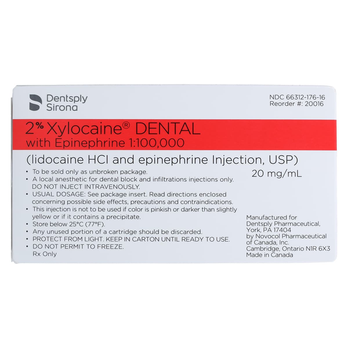 Xylocaine 2% Lidocaine HCl with Epinephrine 1:100,000, Red, 1.7 mL Cartridges, 50/Box, 20016 thumbnail 6