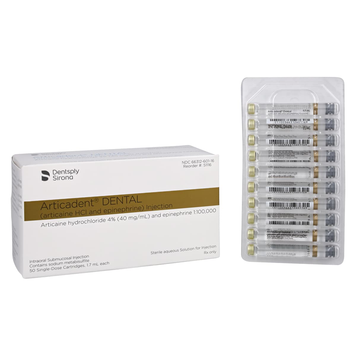 Articadent DENTAL 4% Articaine HCl with Epinephrine 1:100,000 Injection Cartridges, 1.7 mL, 50/Box, 51116 thumbnail 2
