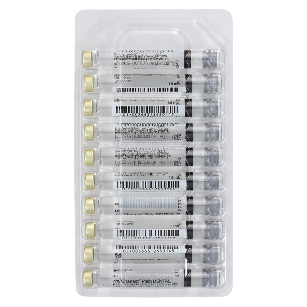 Citanest Plain 4% Prilocaine HCl Dental Anesthetic without Vasoconstrictor, 1.8 mL Cartridges, 50/Box, 46616 thumbnail 3