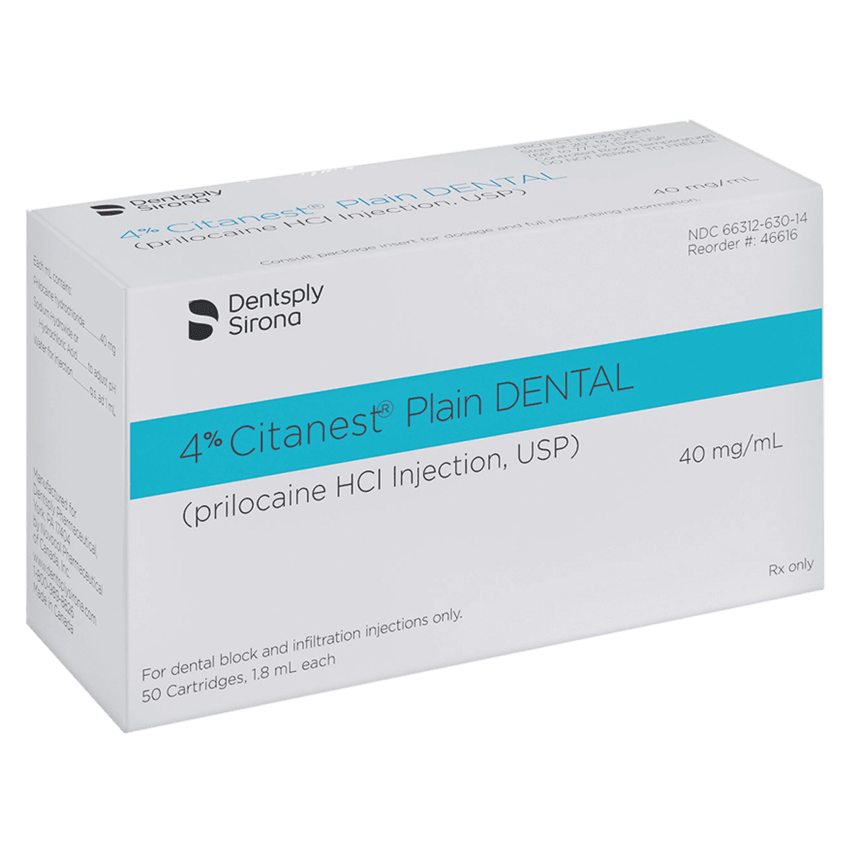 Citanest Plain 4% Prilocaine HCl Dental Anesthetic without Vasoconstrictor, 1.8 mL Cartridges, 50/Box, 46616 thumbnail 2