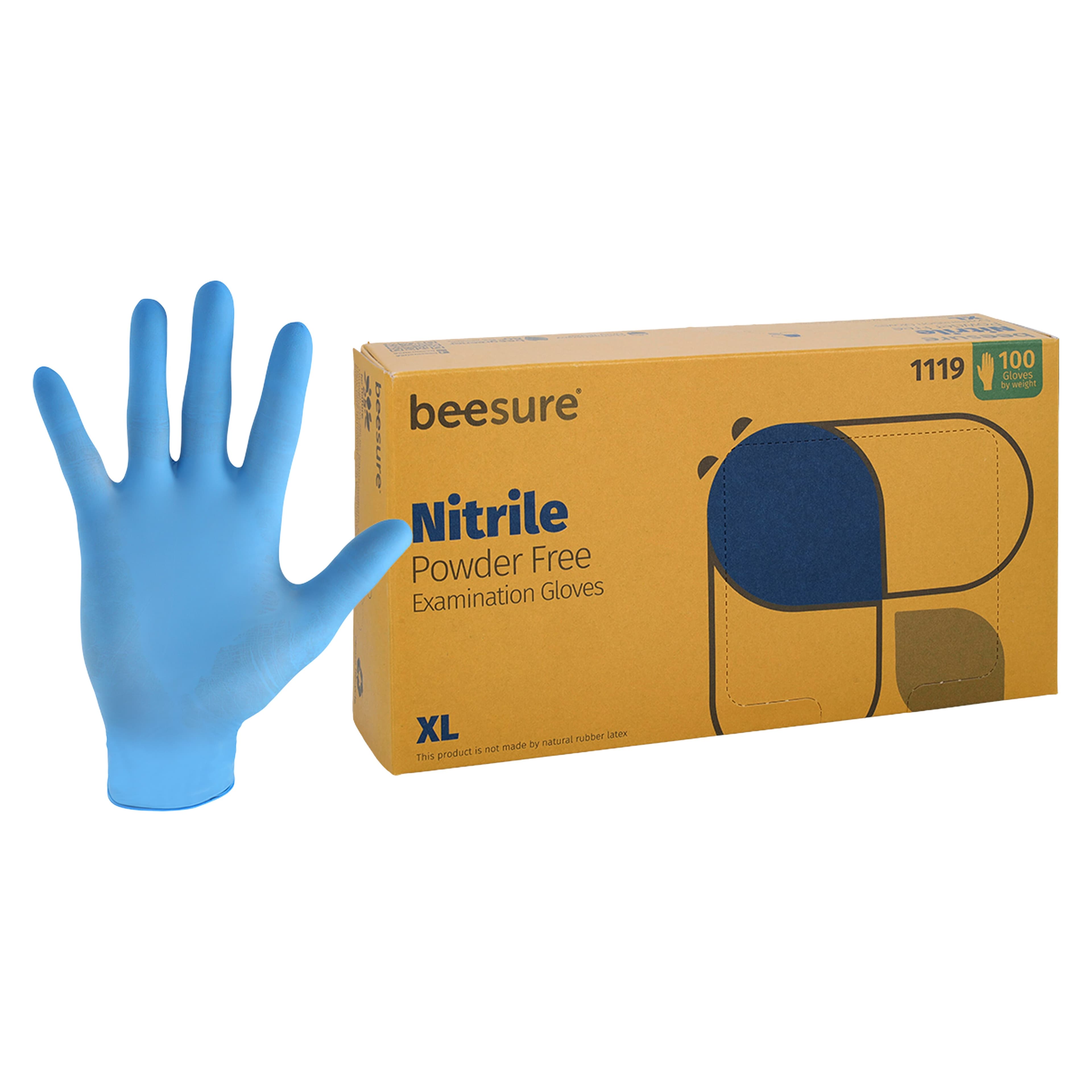 BeeSure Nitrile Powder-Free Exam Gloves, Light Blue, Extra Large, 100/Box, BE1119 - BeeSure Nitrile Exam Gloves, 100/Pkg - Extra Large - Image 1