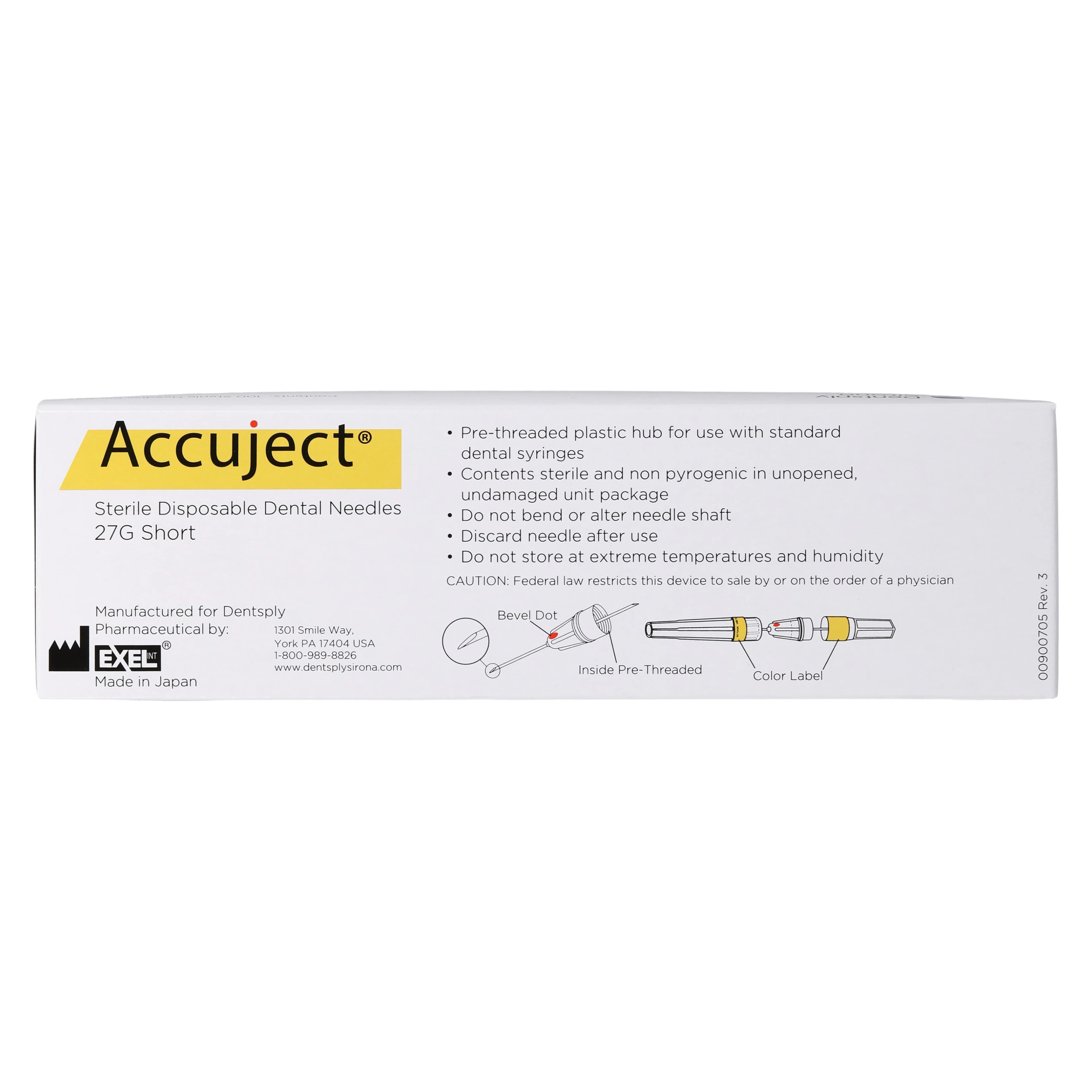 Accuject Disposable Dental Needles, Plastic Hub, 27 Gauge Short (21mm), Yellow, Sterile, 100/Box, 900705 thumbnail 7