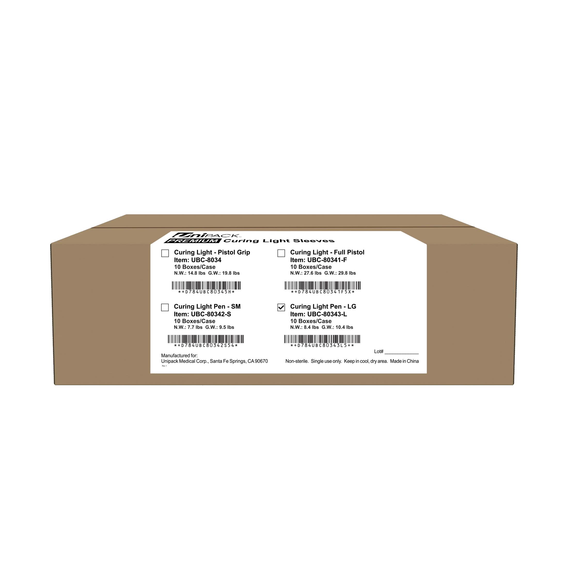 Unipack Curing Light Sleeve Pen, Large, 3-1/8" x 12-1/2", 500/Box, UBC-80343-L thumbnail 2