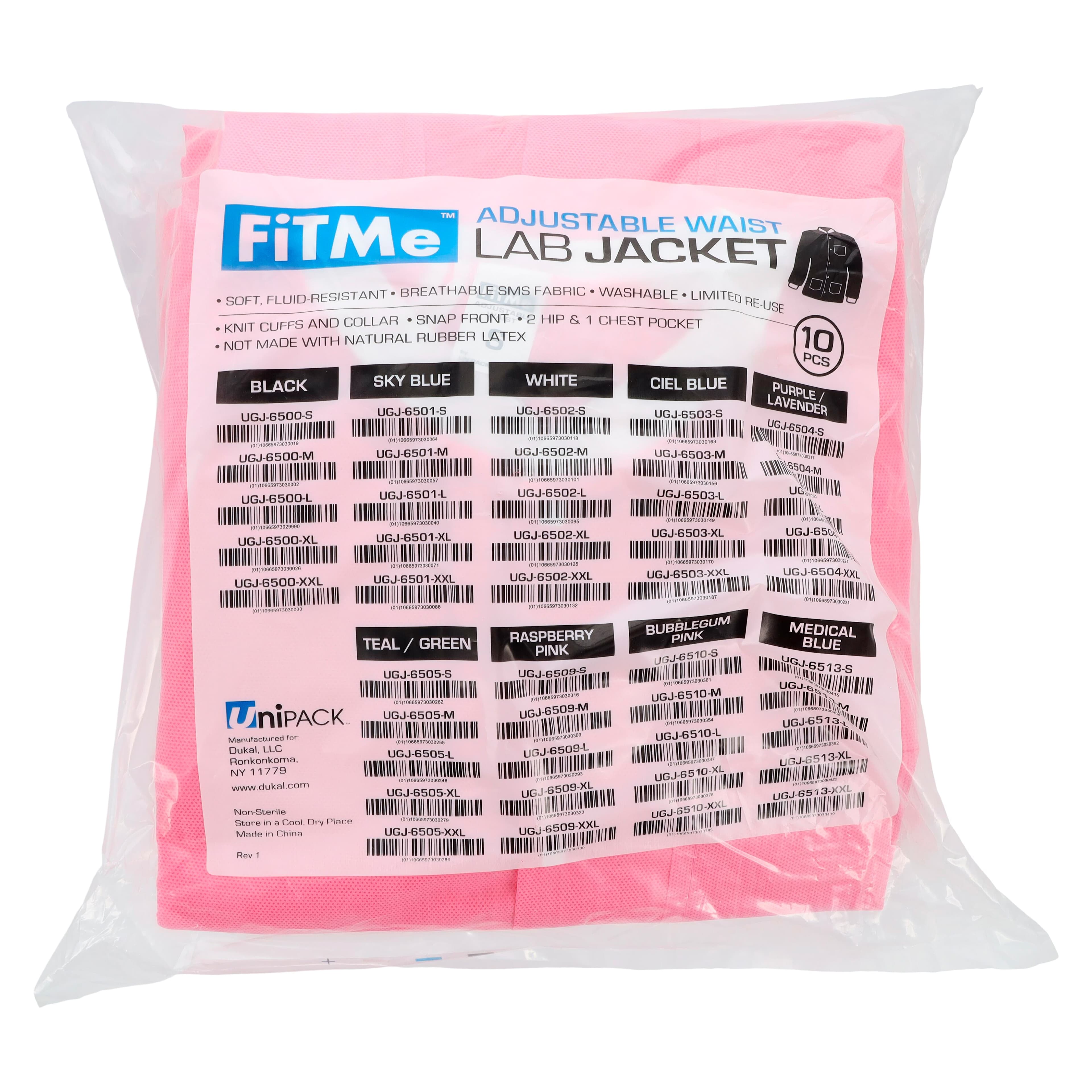 Dukal FitMe Disposable Lab Jacket, Raspberry Pink, Small, 10/Pack, UGJ-6509-S thumbnail 10