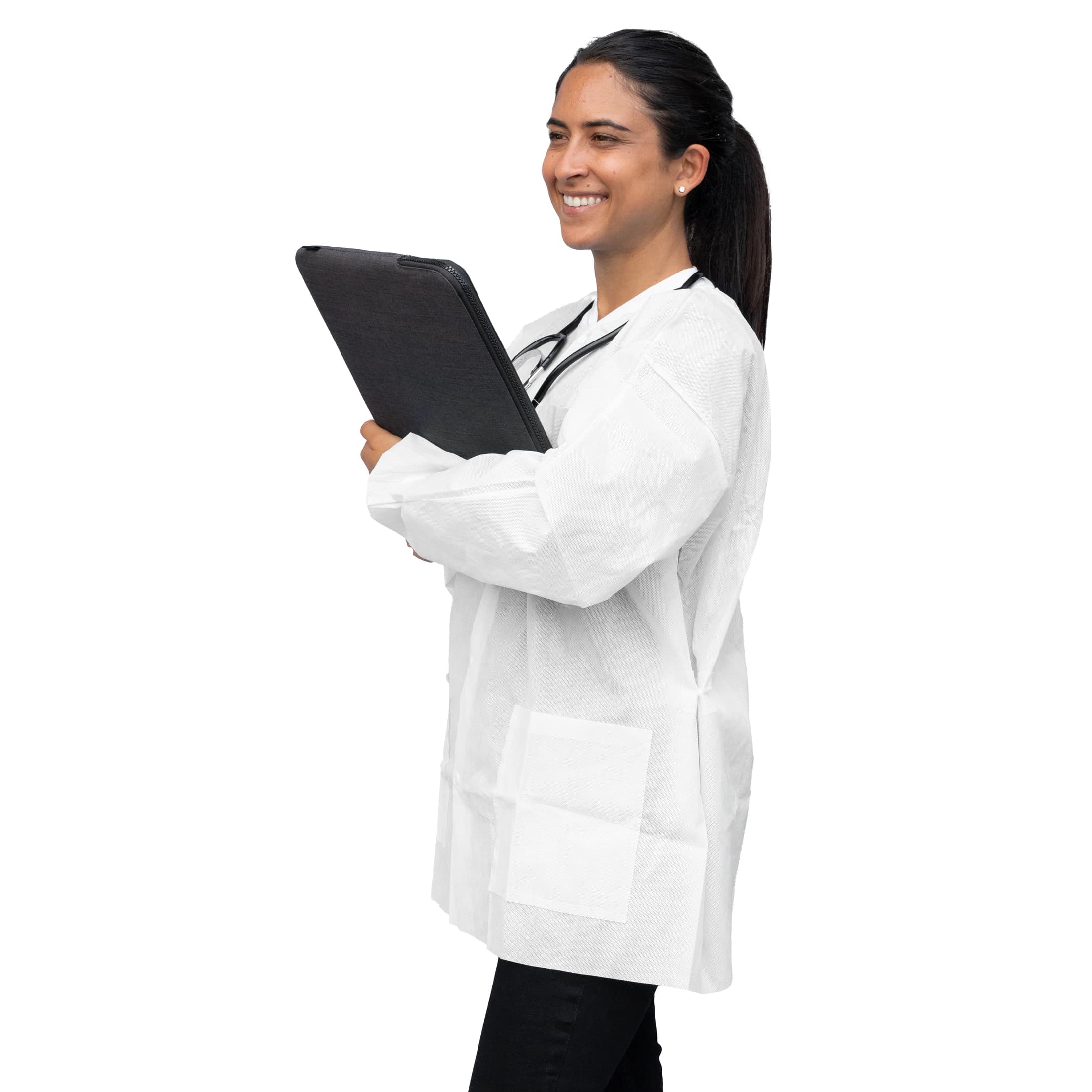 Dukal FitMe Lab Jacket, White, Large, 10/Pack, UGJ-6502-L thumbnail 2