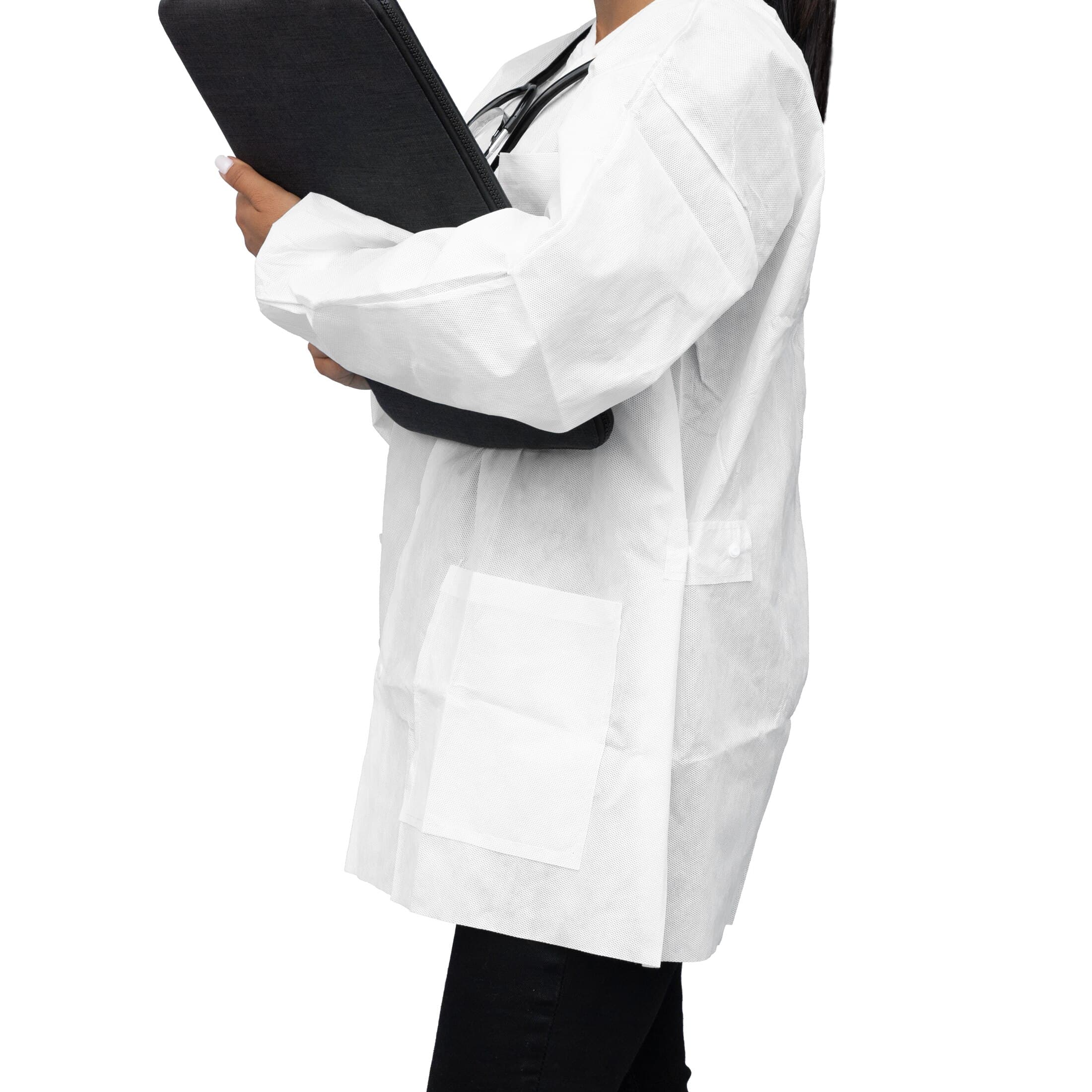 Dukal FitMe Disposable Lab Jacket, White, Medium, 10/Pack, UGJ-6502-M thumbnail 5