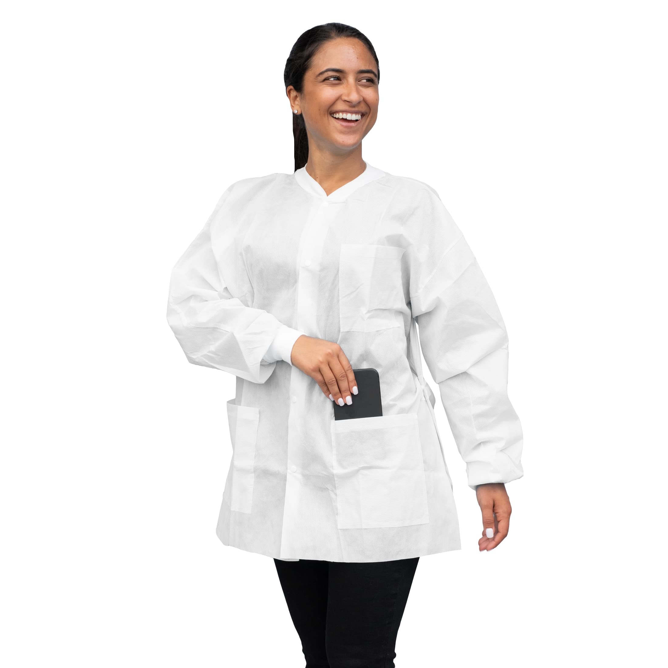 Dukal FitMe Lab Jacket, White, Small, 10/Pack, UGJ-6502-S - FITME LAB JACKET WHITE SMALL PK10 - Image 1