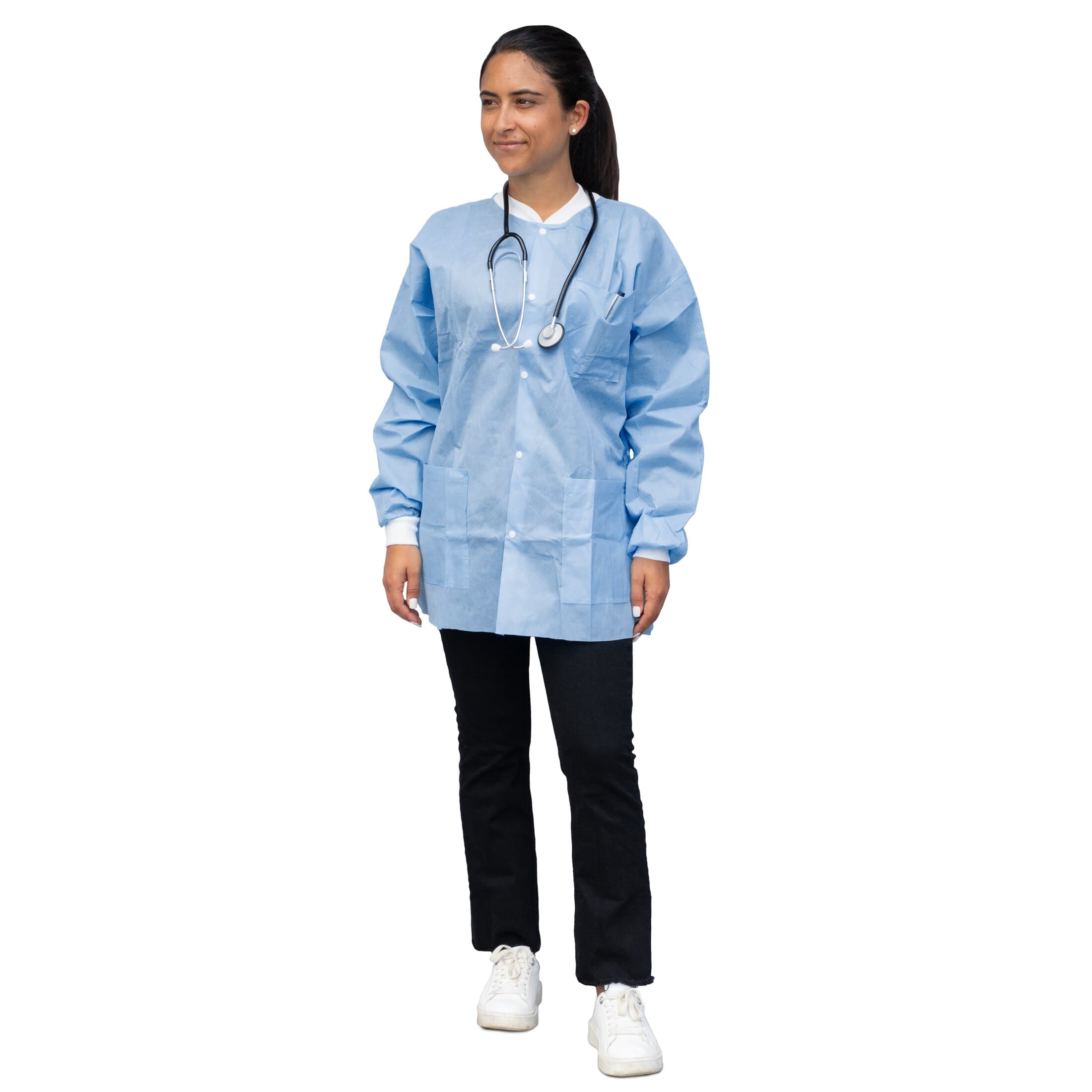 Dukal FitMe Disposable Lab Jacket, Ceil Blue, Large, 10/Pack, UGJ-6503-L thumbnail 4