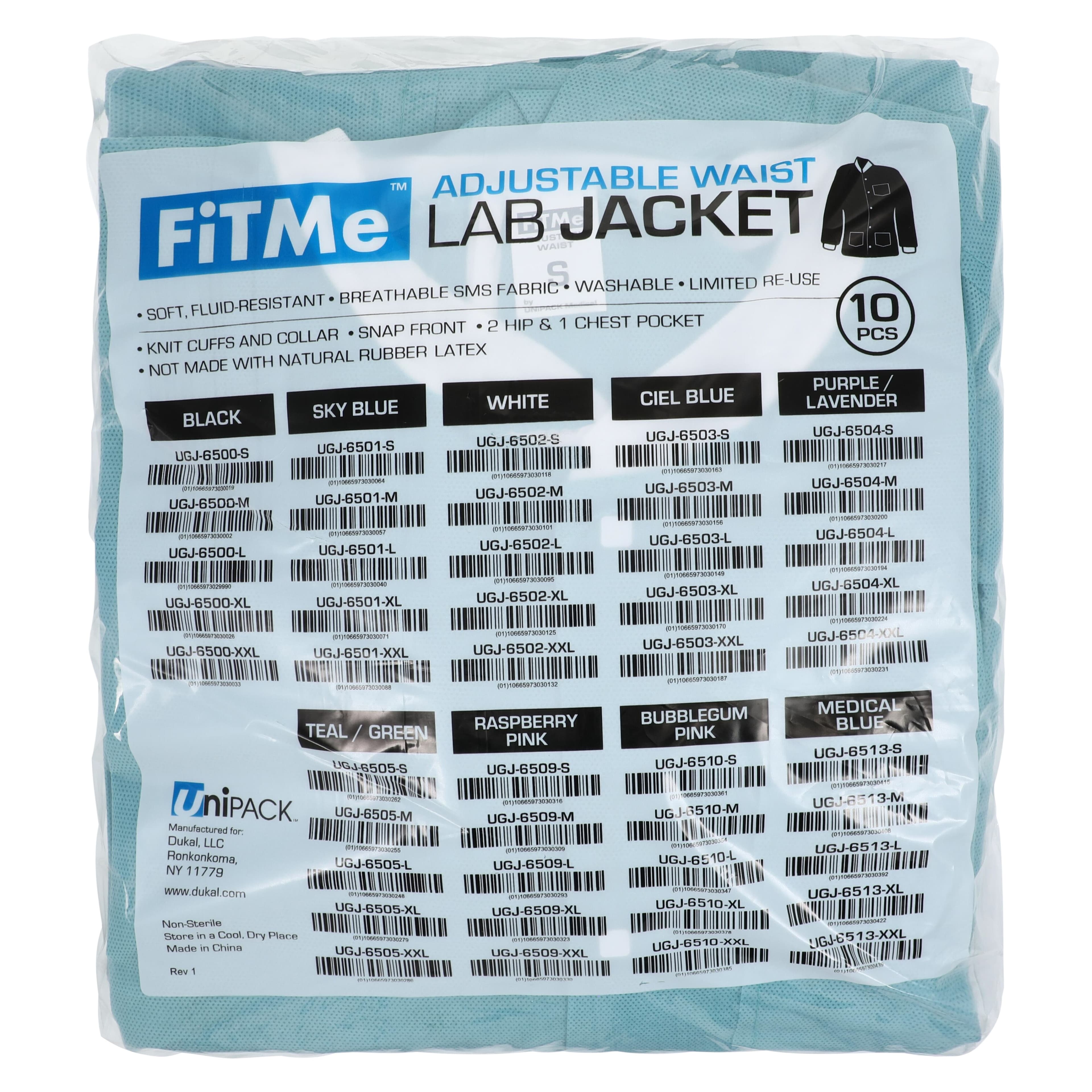 Dukal FitMe Disposable Lab Jacket, Teal/Green, Small, 10/Pack, UGJ-6505-S thumbnail 10