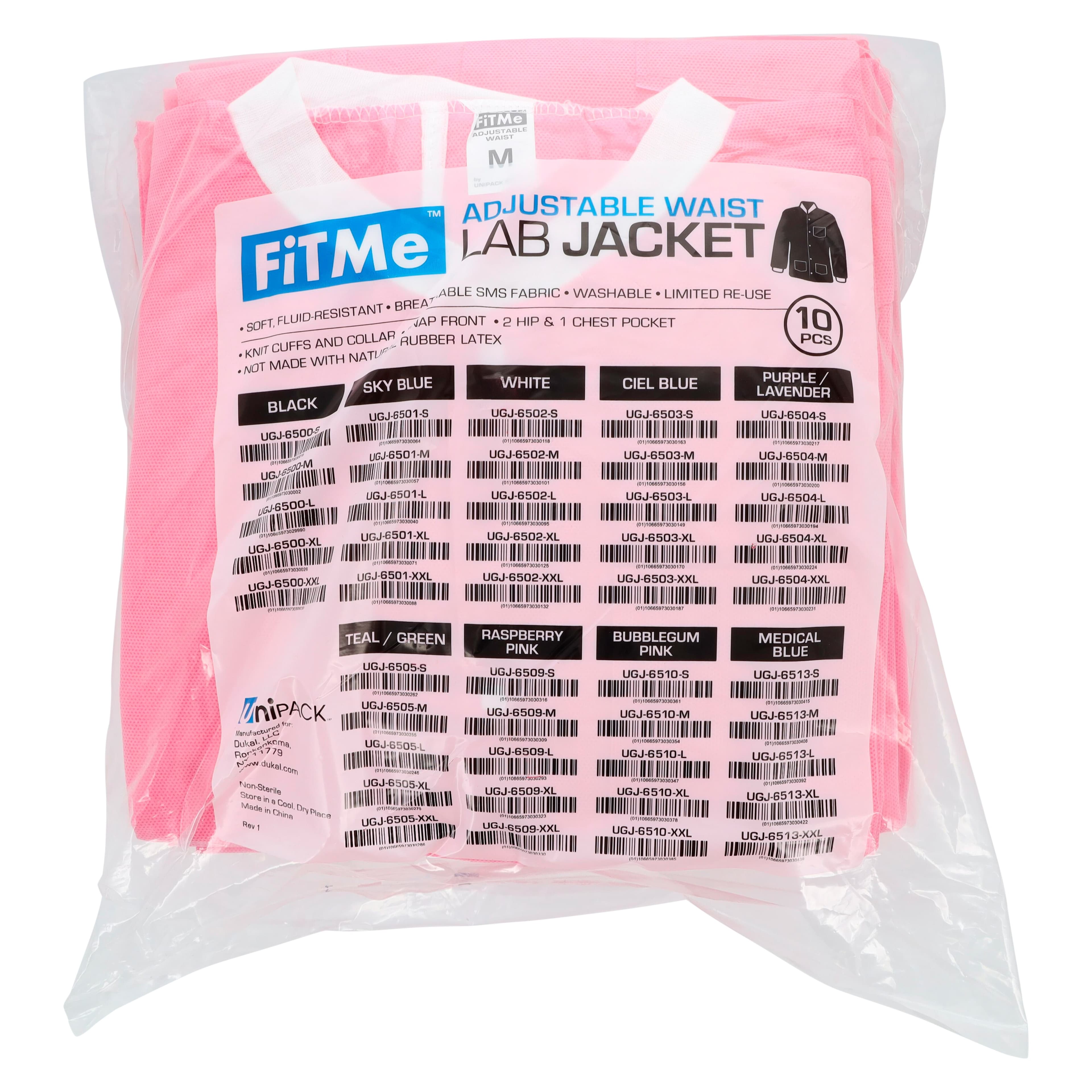 Dukal FitMe Disposable Lab Jacket, Raspberry Pink, Medium, 10/Pack, UGJ-6509-M thumbnail 10