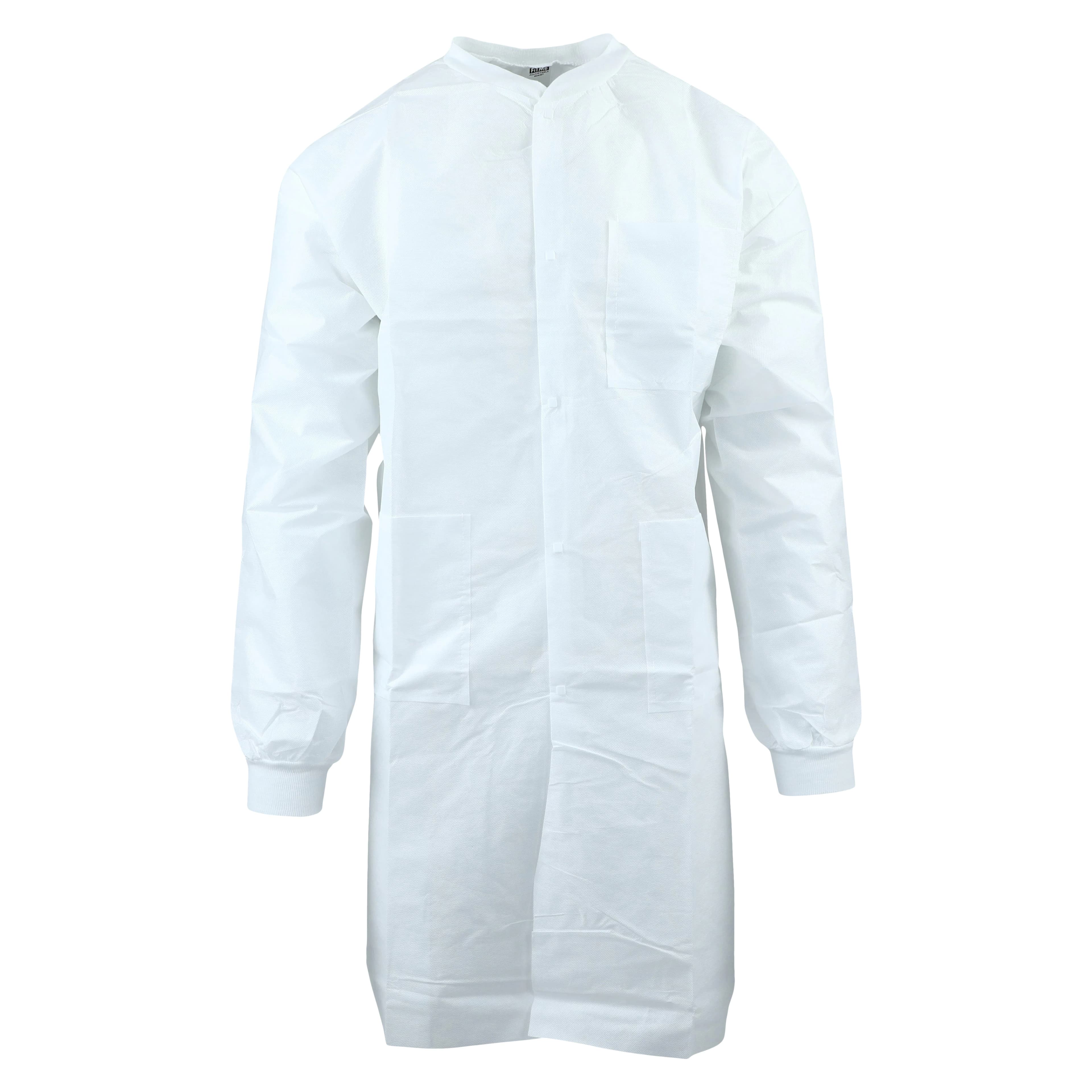 FitMe Lab Coat, White, Small, Knit Cuff, Knit Collar, 3 Pockets, Snap Front, 10/Bag, UGC-6602-S - FitMe Lab Coat White - Image 1