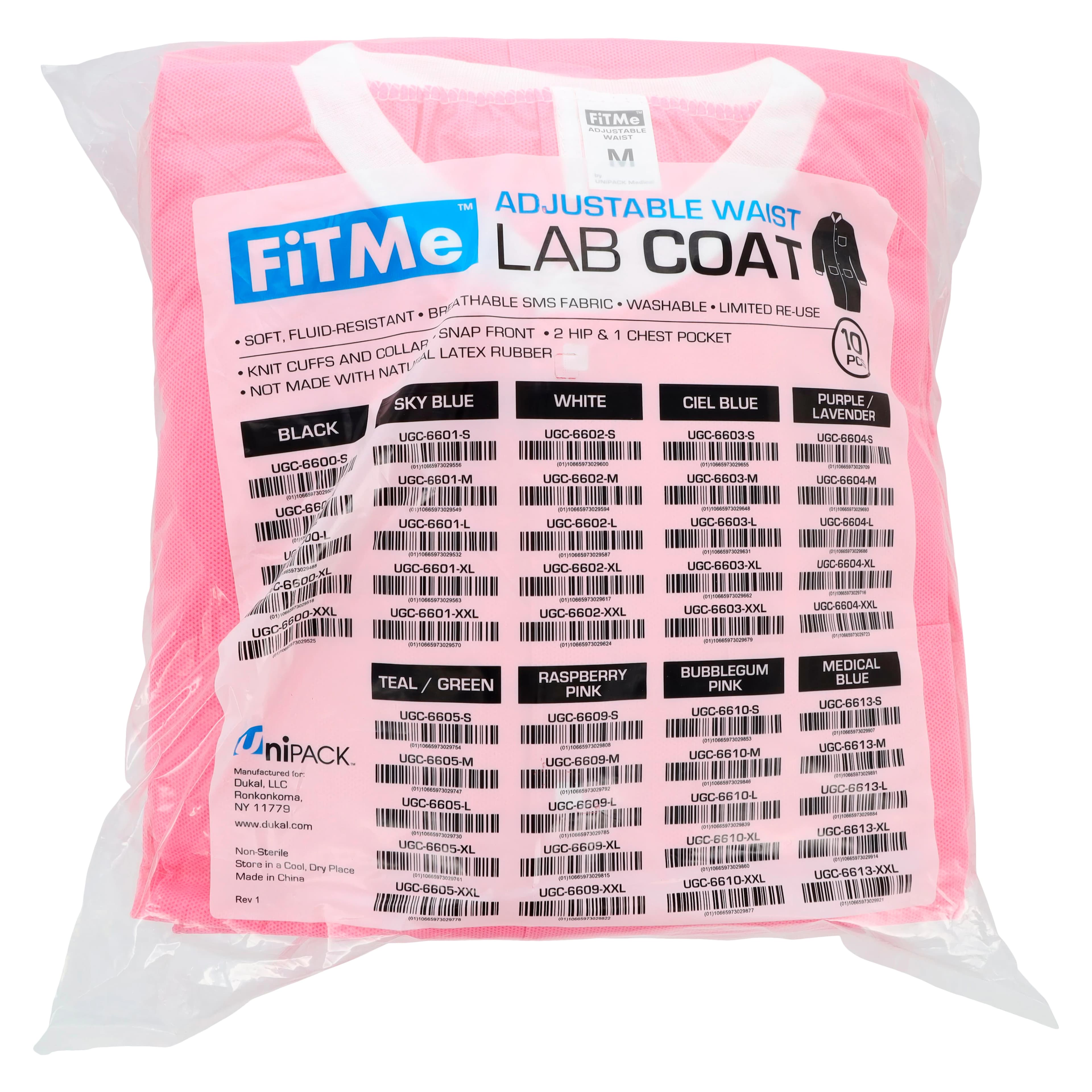 Dukal FitMe Lab Coats, Raspberry Pink, Medium, 10/Pack, UGC-6609-M thumbnail 8