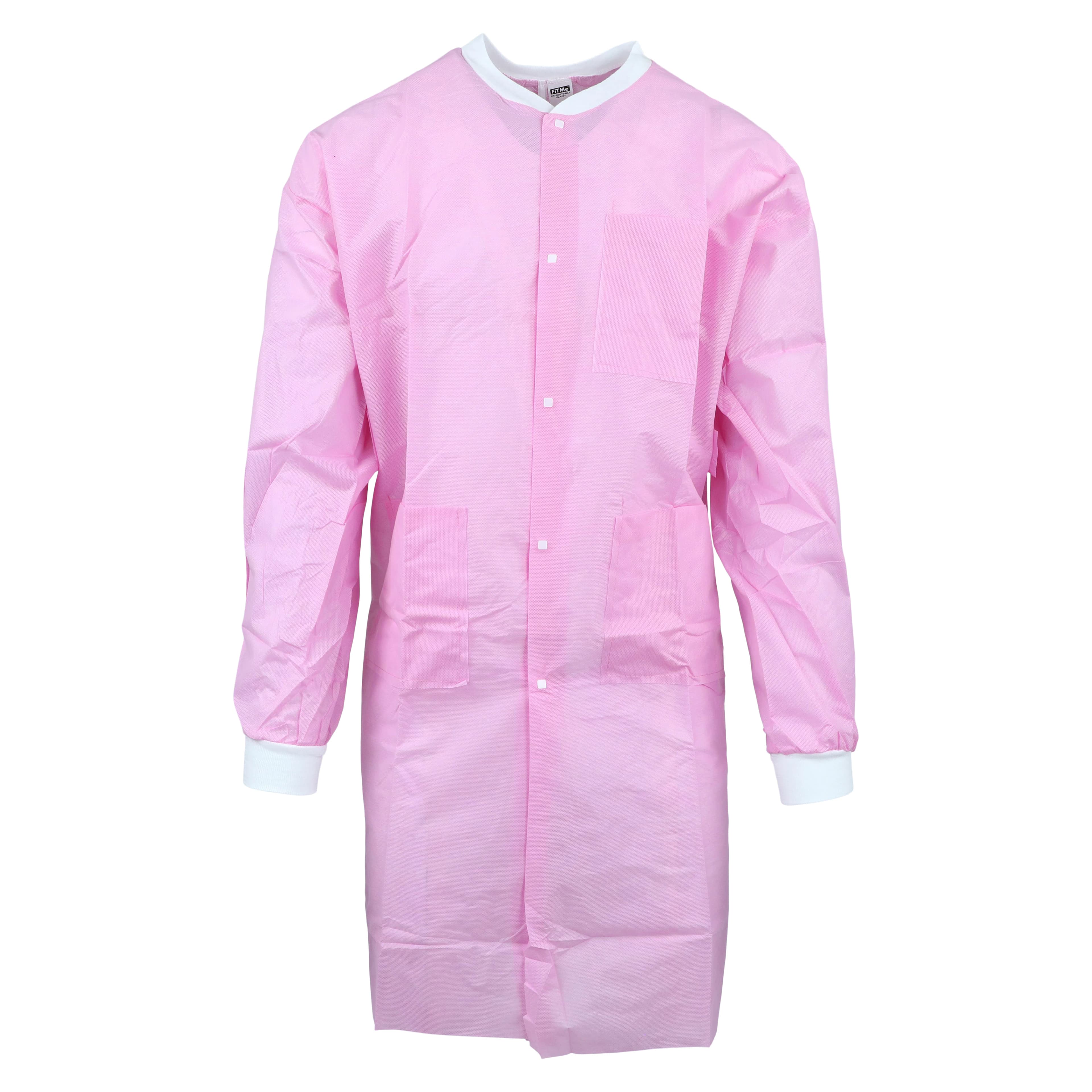 FiTMe Disposable Lab Coat, Large, Bubblegum Pink, 10/Pkg - FiTMe lab coats large bubblegum pink 10/pkg - Image 1