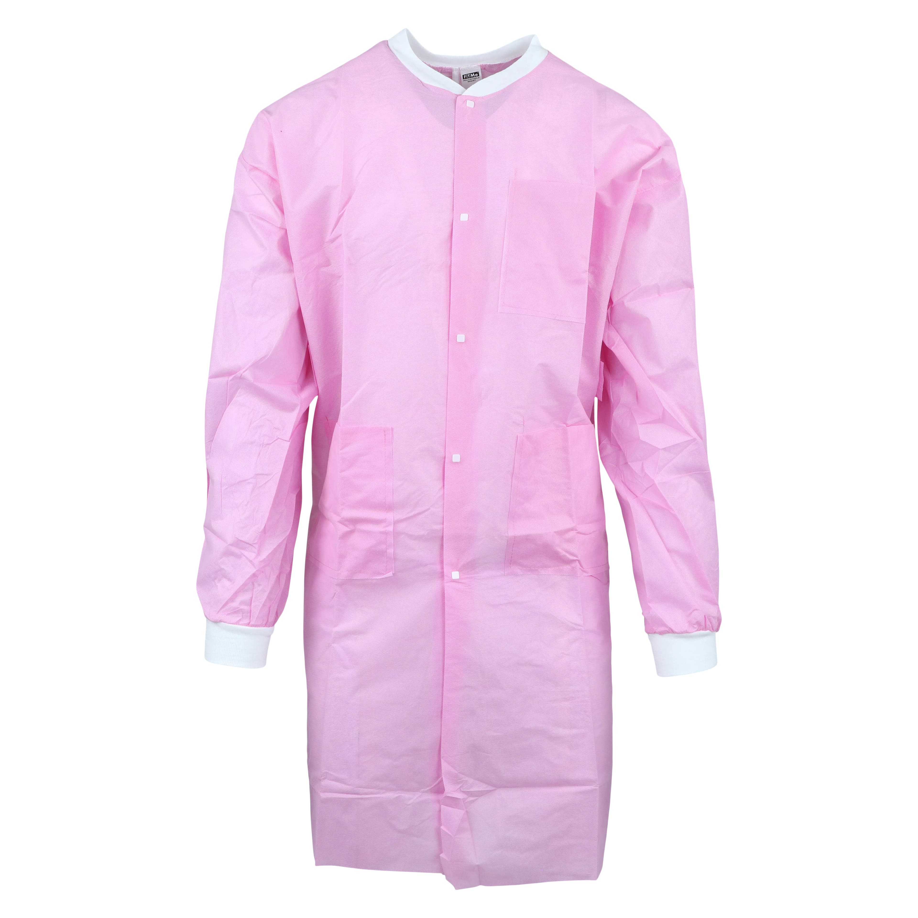 FitMe Disposable Lab Coat, Bubblegum Pink, Small, 10/Pack - FITME LAB COAT BUBGM PINK SMALL PK10 - Image 1
