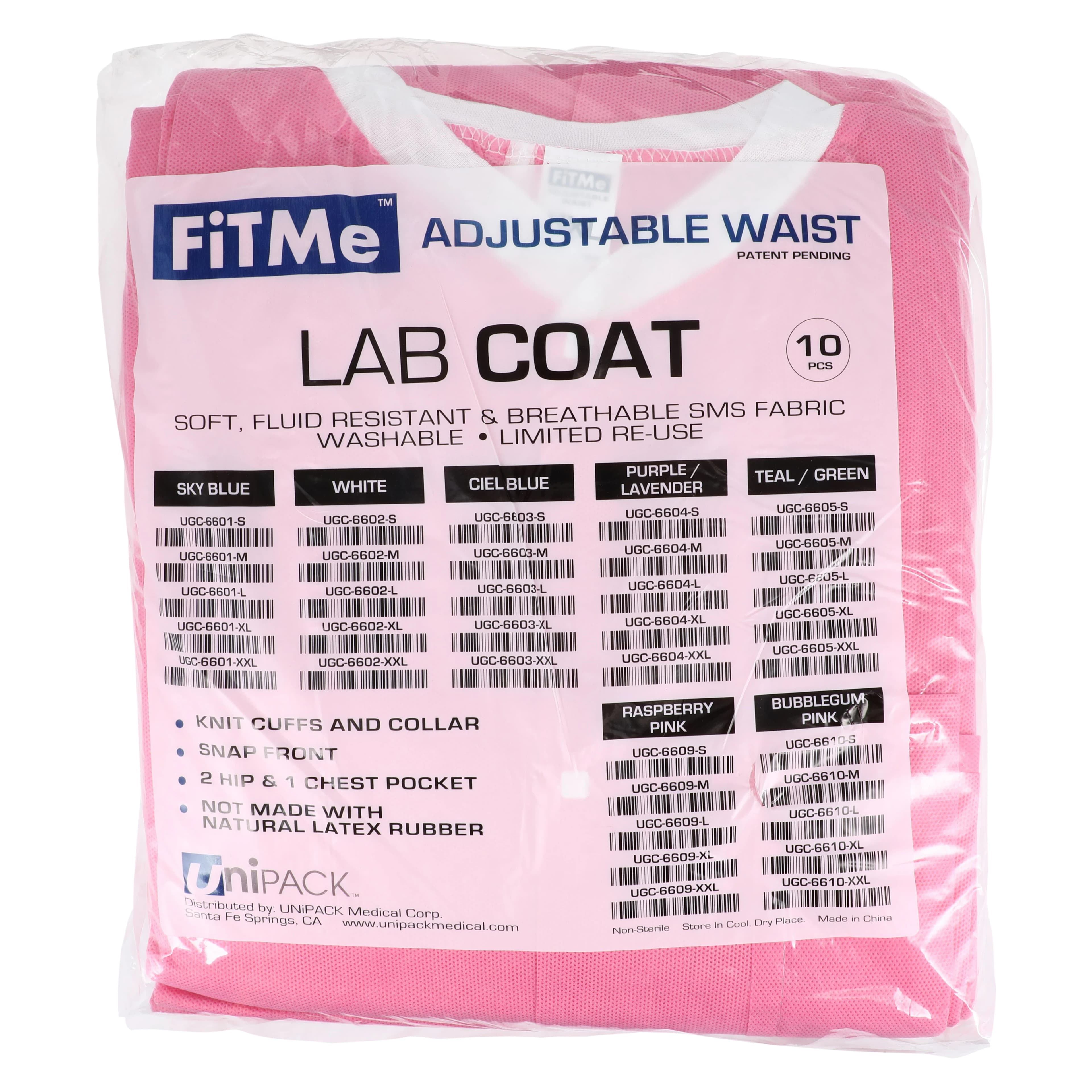 FitMe Lab Coat, Raspberry Pink, XX-Large, Knit Cuff, Snap Front, 10/Bag, UGC-6609-XXL thumbnail 8