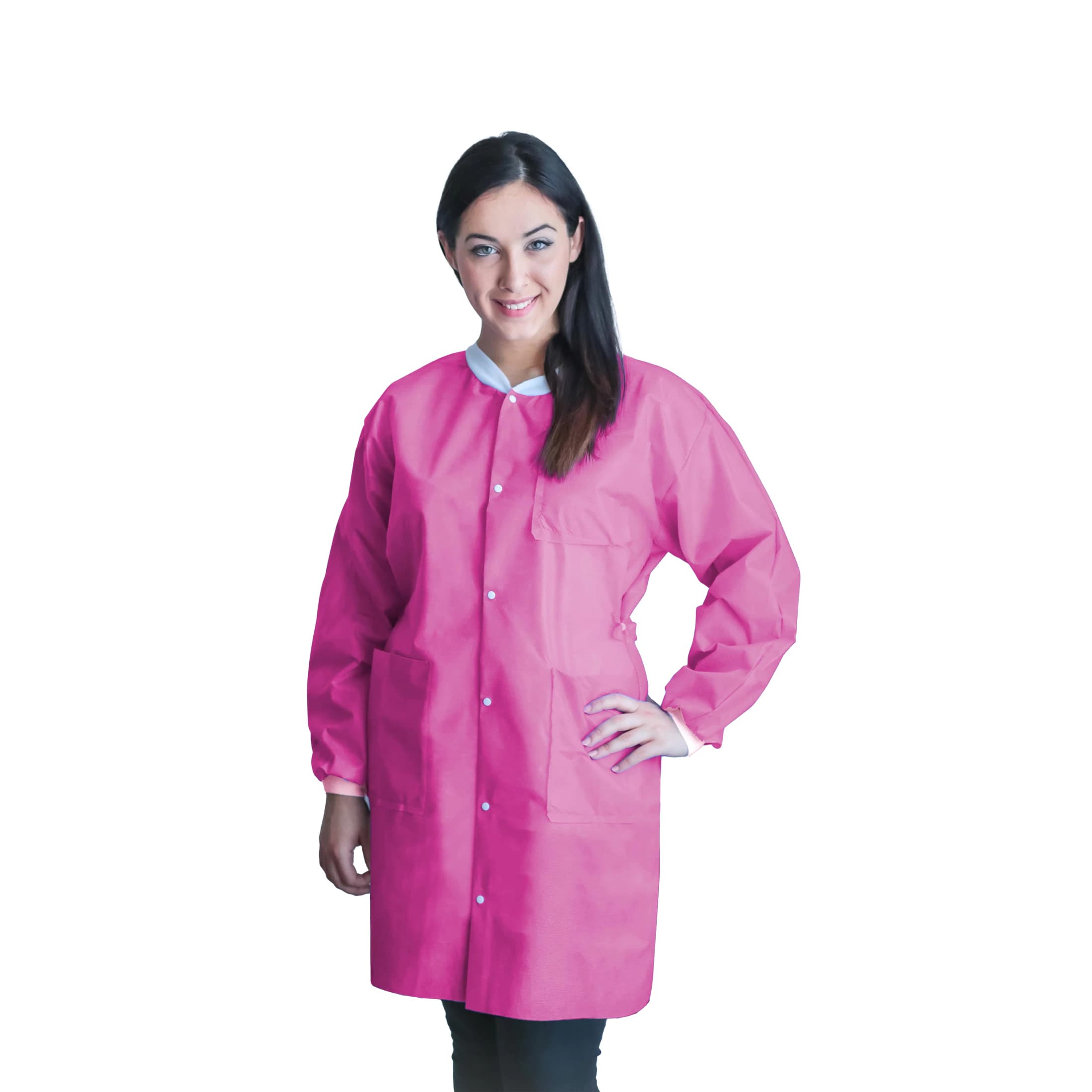 FitMe Lab Coat, Raspberry Pink, XX-Large, Knit Cuff, Snap Front, 10/Bag, UGC-6609-XXL - FitMe Lab Coats Raspberry Pink - Image 1