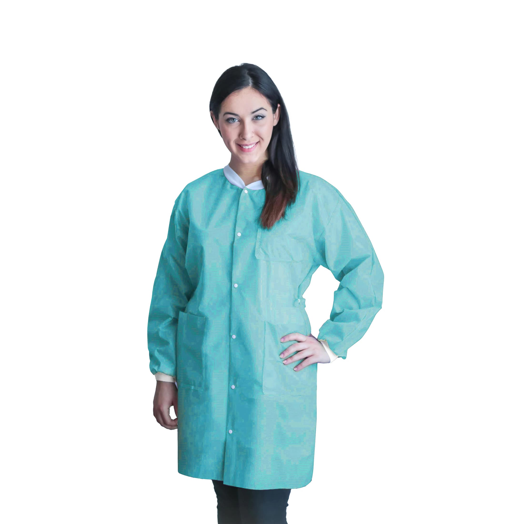 Dukal FitMe Lab Coat, Teal/Green, Small, 10/Pack, UGC-6605-S - FITME LAB COAT TEAL/GREEN SMALL PK10 - Image 1