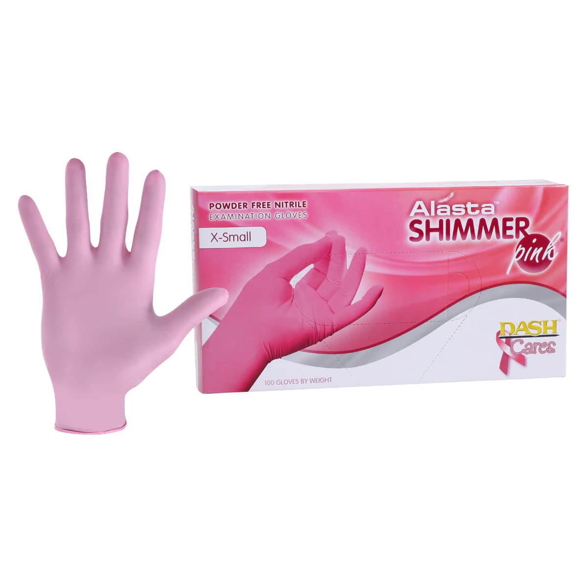 Alasta Shimmer Pink Nitrile Exam Gloves, Powder-Free, Non-Sterile, X-Small, Pink, 100/Box, PNK100XS - Alasta PF Shimmer Pink Nitrile Glove XS 100/Bx, PNK100XS - Image 1