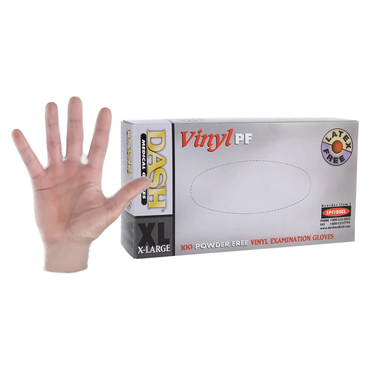 Dash Vinyl PF Exam Gloves, Powder-Free, Latex-Free, Clear, Extra Large, 100/Box, SPF100XL thumbnail 2