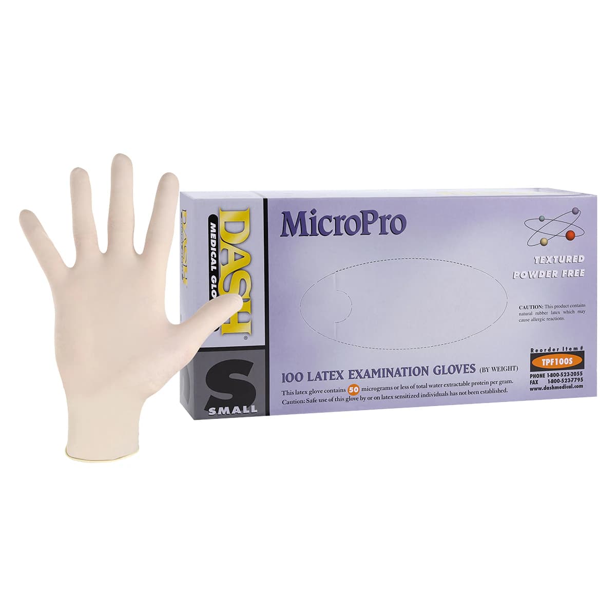 MicroPro Powder-Free Textured Latex Exam Gloves, Small, Natural, 100/Box, TPF100S - MicroPro™ Exam Gloves with Textured Surface – Powder Free, 100/Pkg - Small - Image 1