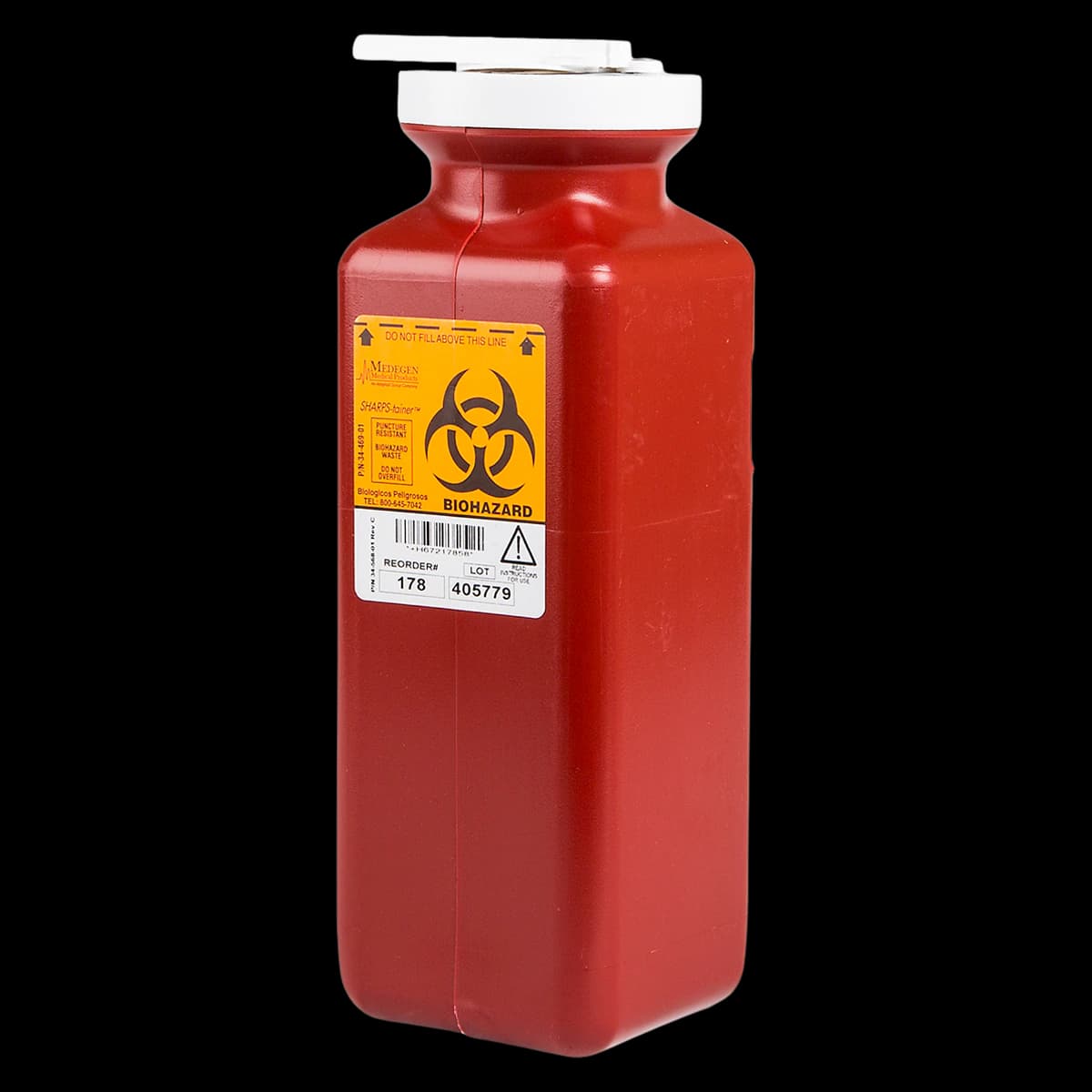 Sharps-Tainer Needle Disposal Container, 1.7 Qt, Red, Tamper-Proof Locking Cap, One-Way Safety Insert, Tall Tray Size, 3.5"D x 3.5"W x 10"H, 20/Cs - SHARPS CONTAINER W/REMOVER 1.7QT - Image 1