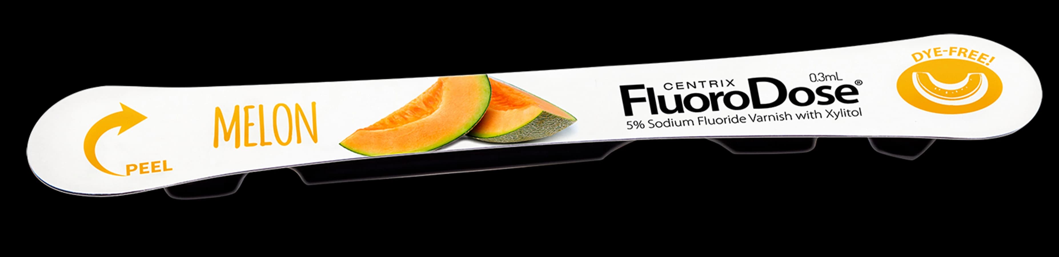 FluoroDose Fluoride Varnish, 5% Sodium Fluoride, Melon Flavor, 0.3 mL Single-Dose LolliPack with Benda Brush, 120/Pkg, 360107 - FluoroDose Varnish Melon (120) - Image 1