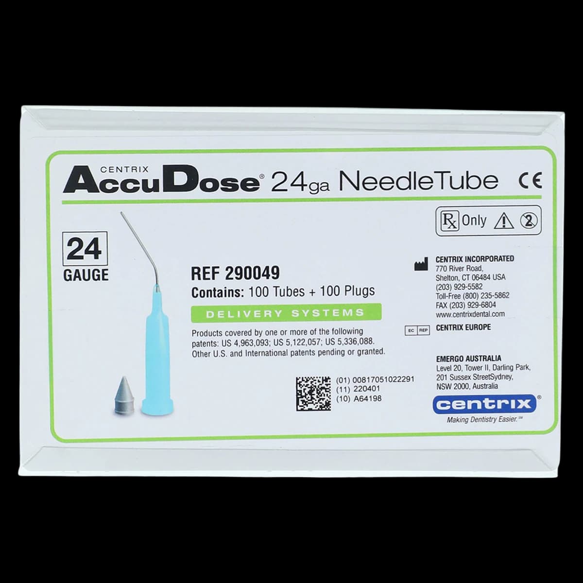 Centrix AccuDose NeedleTubes, 24 Gauge, Bendable Stainless-Steel Needle Tip, 100/Pack, 290049 - Accudose Needletube 24GA (100) - Image 1