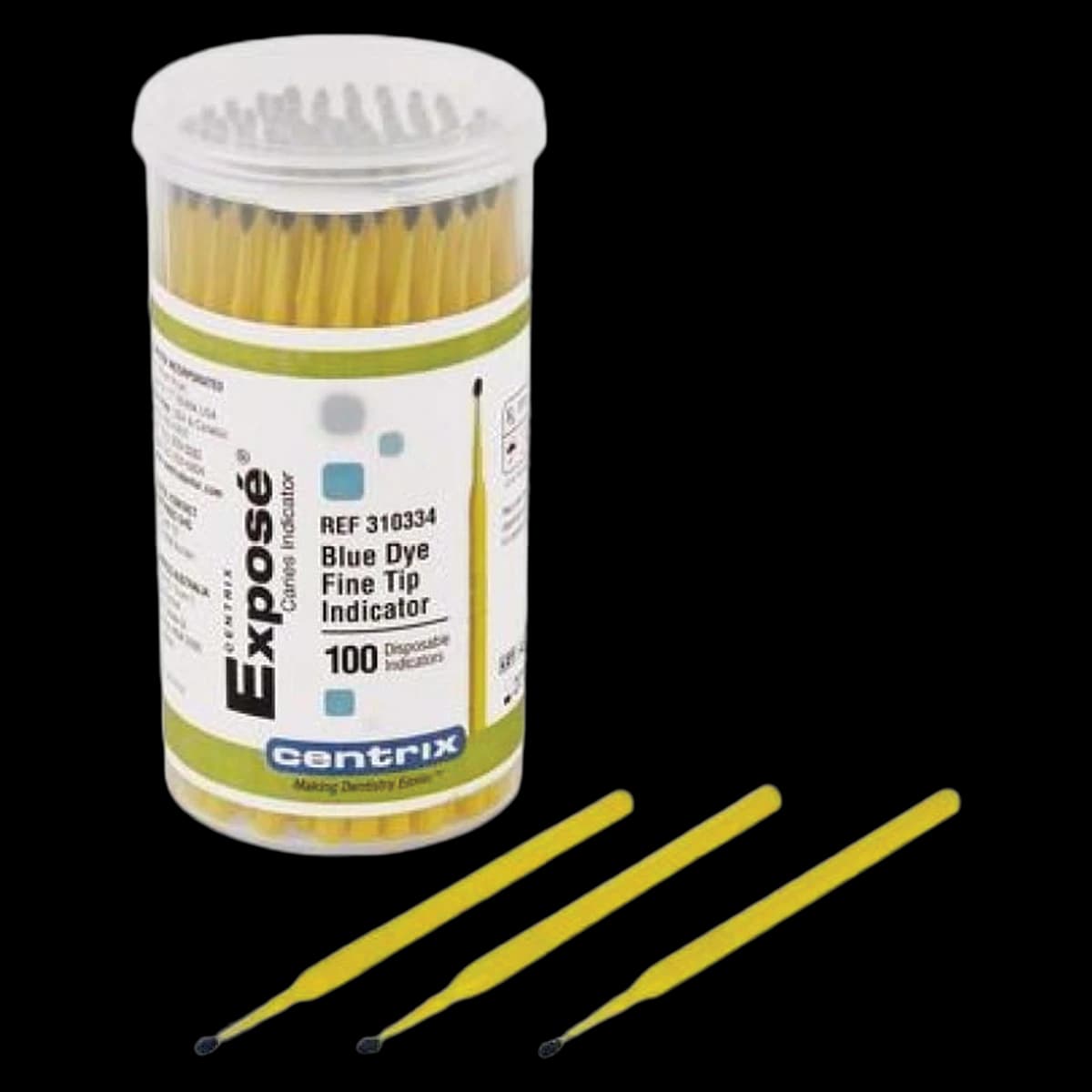 Centrix Exposé Caries Indicator, Blue, Fine Tip, 100/Pack, 310334 - Expose&reg; Caries Detector - 100-Pack Fine - Yellow - Image 1