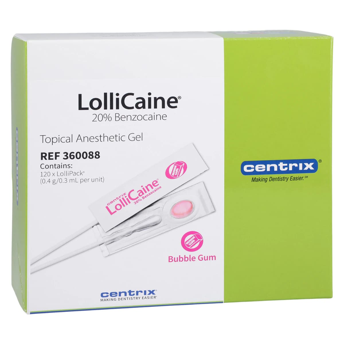 LolliCaine® Bubble Gum Topical Benzocaine Gel, 20%, Single-Use LolliPack® with Swab Applicator, 0.3 mL, 120/Pack, 360088 thumbnail 2