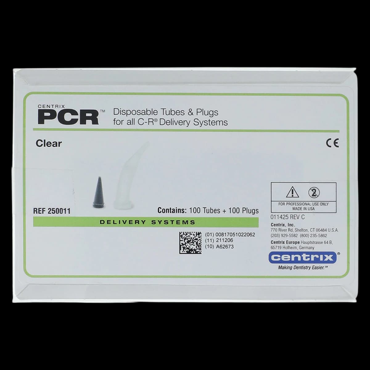 Centrix PCR Clear Curved Tubes & Plugs, Medium Viscosity, 100/Pk, 250011 - C-R Tubes and Plugs, Clear PCR, 100/Pk, 250011 - Image 1