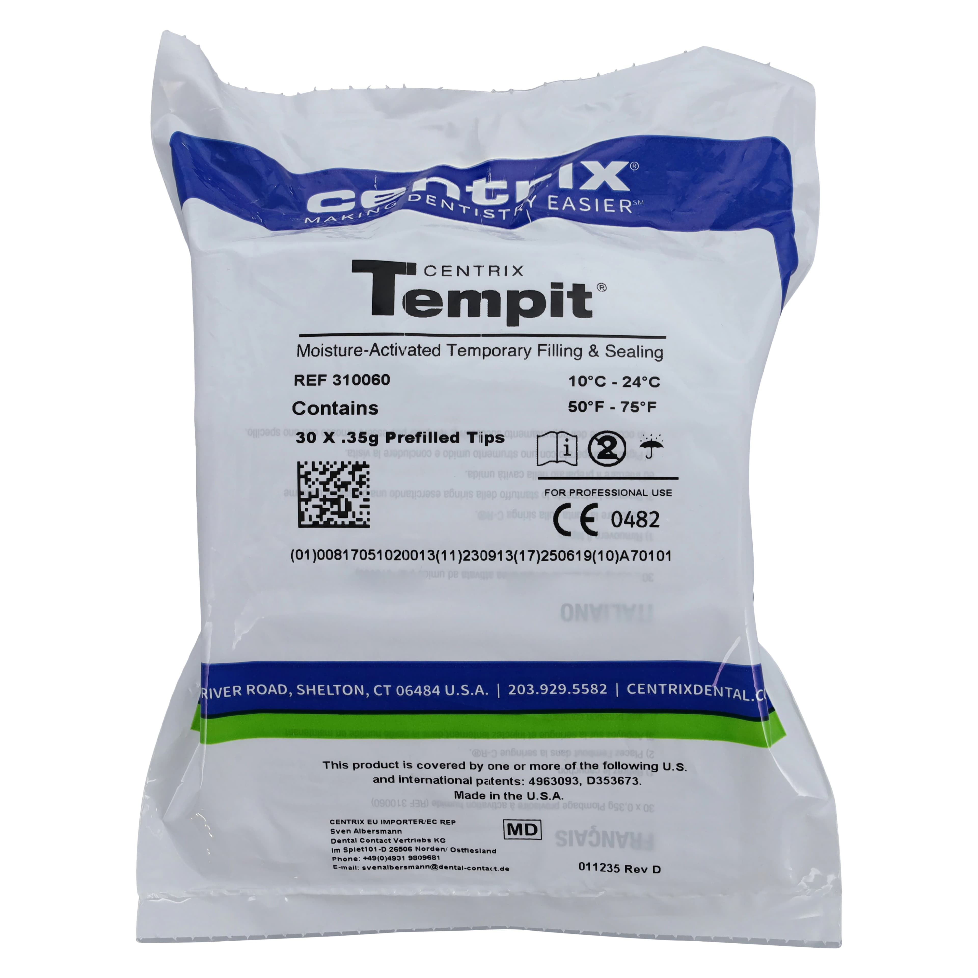 Tempit Moisture-Activated Temporary Filling and Sealing Material, Pre-Filled Tips, 0.35 g, Medium Viscosity, 30/Pk, 310060 thumbnail 4