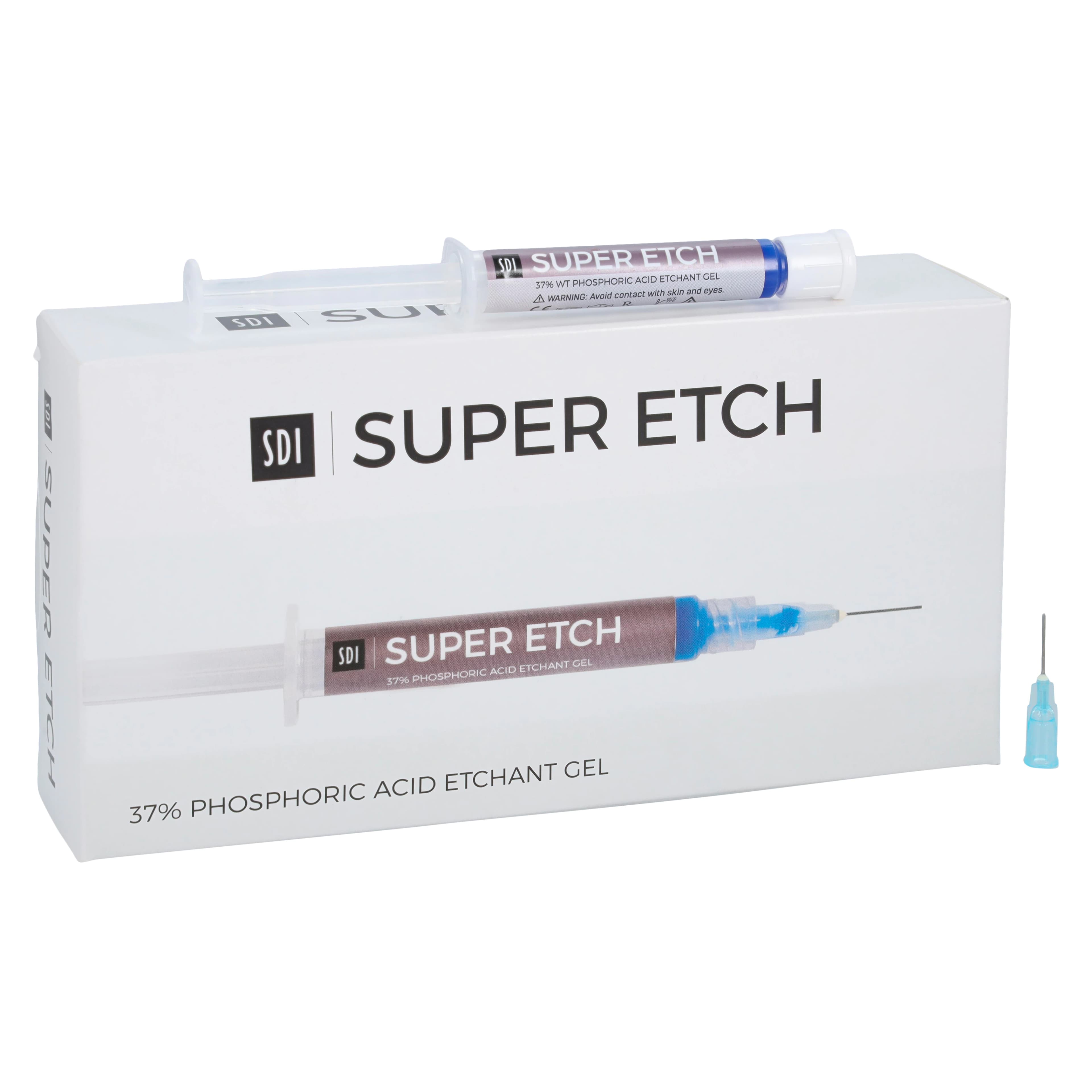 Super Etch 37% Phosphoric Acid Etching Gel, High Viscosity, Blue, Bulk Syringe Kit, 10 x 2 mL Syringes with 50 Tips, 8100045 - Super Etch Etching Gel, 37% Phosphoric Acid, Syringe Bulk Kit, 2 ml, High Viscosity, Blue, 10/Pk, 8100045 - Image 1