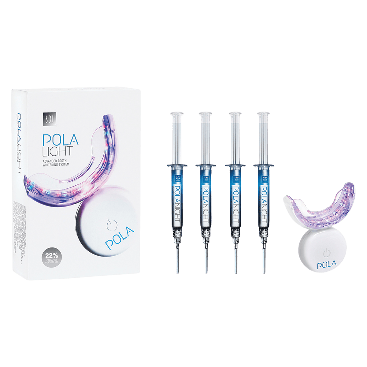 SDI Pola Light Advanced Tooth Whitening System, 22% Carbamide Peroxide (Pola Night), 4 x 3g Syringes with LED Mouthpiece, 7700984 - Pola Light/Night Kit 22% CP 4g x 3/Pk - Image 1