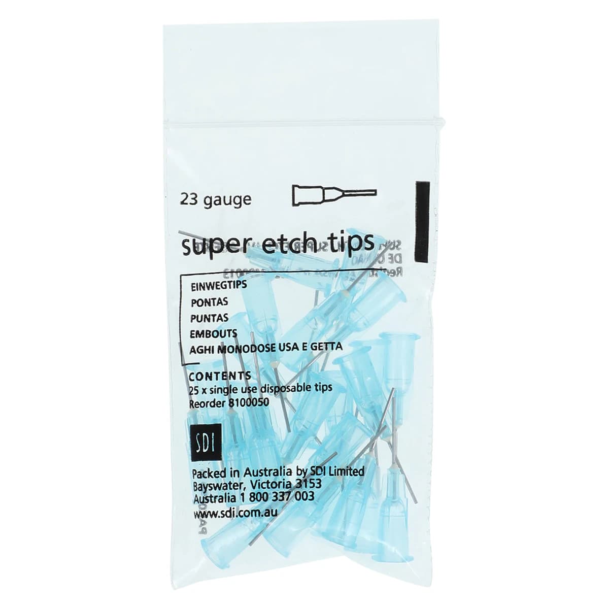 Super Etch Disposable Syringe Tips, 23 Ga, Blue, 25/Pkg, 8100050 thumbnail 3