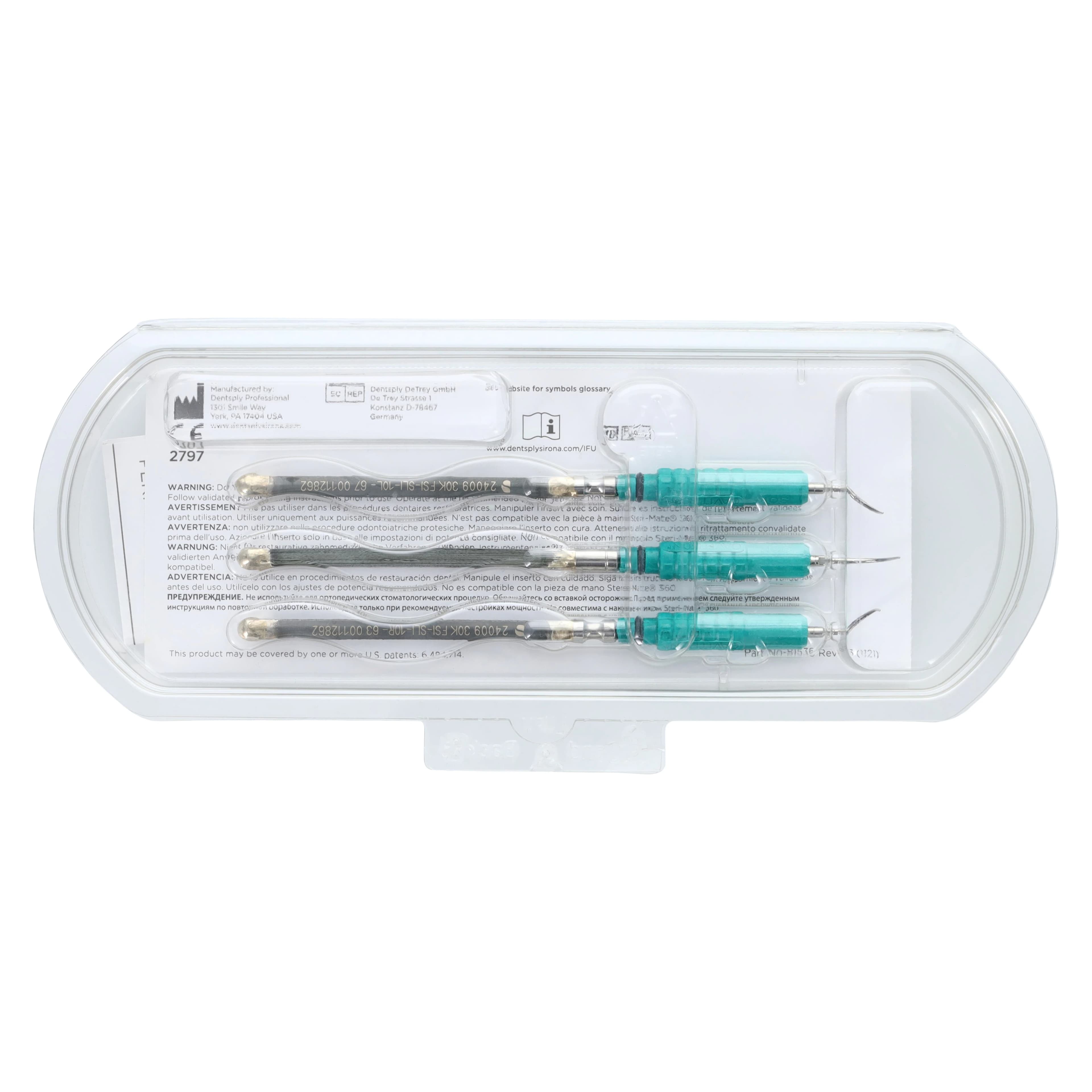 Cavitron FSI-SLI Focused Spray Slimline Ultrasonic Inserts, 30 kHz, Assorted (10S Straight, 10L Left, 10R Right), Dark Green Grip, 3/Pkg, 80399 - Cavitron® FSI® Focused Spray Slimline® Assorted Classic Grip Insert FSI-SLI (10L/10R/10S) 30kHz, Pkg/3 - Image 1