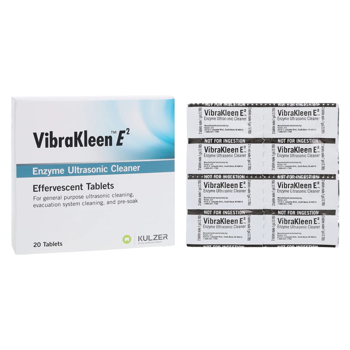 VibraKleen E2 Enzymatic Ultrasonic Cleaning Solution Tablets, Mint Scent, 20/Box, 50037100 - VibraKleen™ E2 Ultrasonic Cleaning Solution Tablet Box of 20 - Image 1