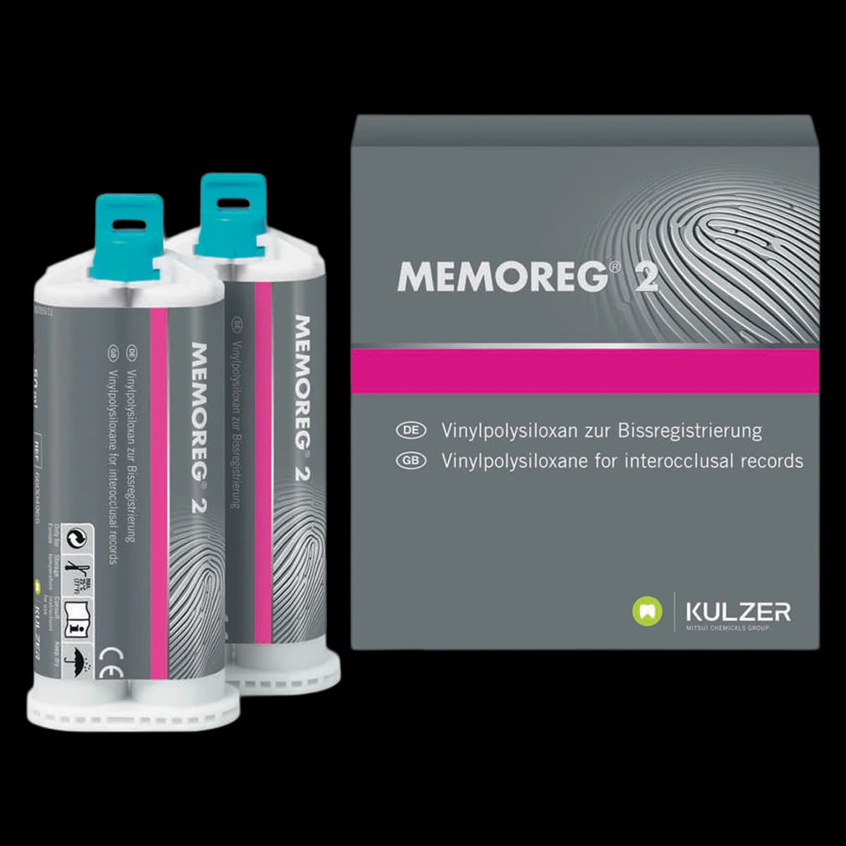 Memoreg 2 Bite Registration Material, Opaque Pink, Fast Set, 2 x 50 mL Cartridges with 12 Mixing Tips, 50035517 - Memoreg 2 Bite Registration 50ml (2) - Image 1