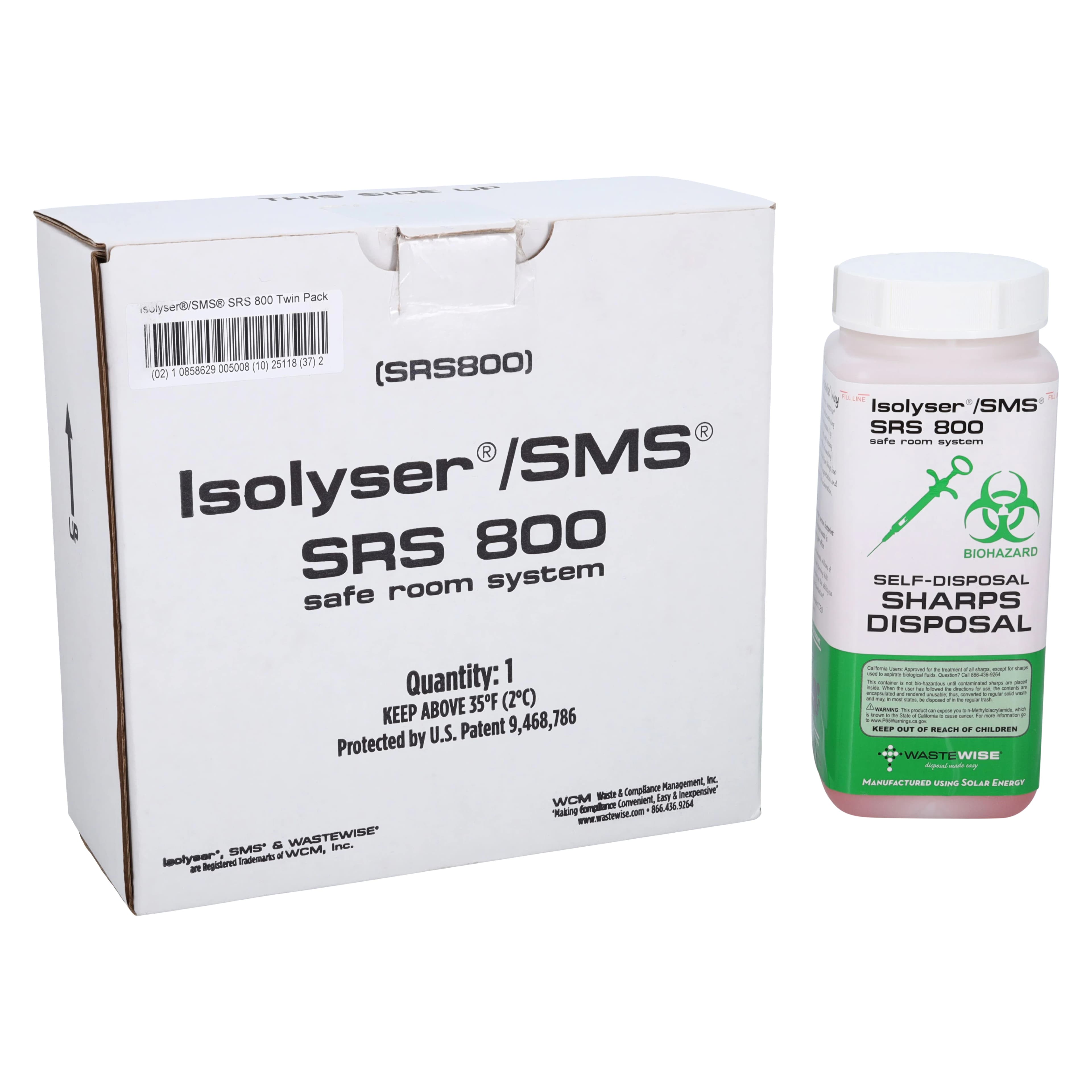 Isolyser/SMS SRS800 Sharps Self-Disposal System Twin Pack, 0.8 Liter (0.23 Gallon) Each, 2 Containers per Box, SRS800 - Isolyser Sharps Disposal Twin Pack 0.8 Liter (2) - Image 1