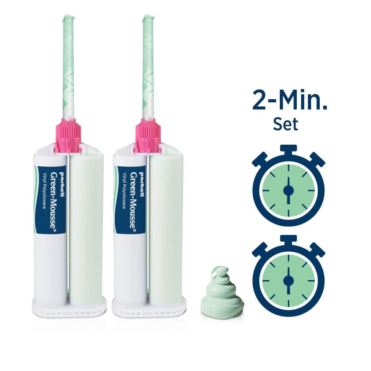 Green-Mousse VPS Bite Registration Material, Classic 2-Minute Set, Scent-Free, Automix Split Cartridge, 50 ml, 2/Pk, S455S - Green-Mousse VPS Bite Registration Material, Automix Split Cartridge, 50 ml, 2/Pk, S455S BB - Image 1