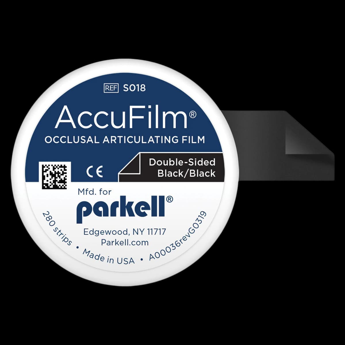 AccuFilm II Double-Sided Articulating Film, Black/Black, Pre-Cut Strips, 3-1/2" x 7/8", 21 Microns, 280/Pkg, S018 - AccuFilm II Double-Sided Black/Black 280/Strips - Image 1