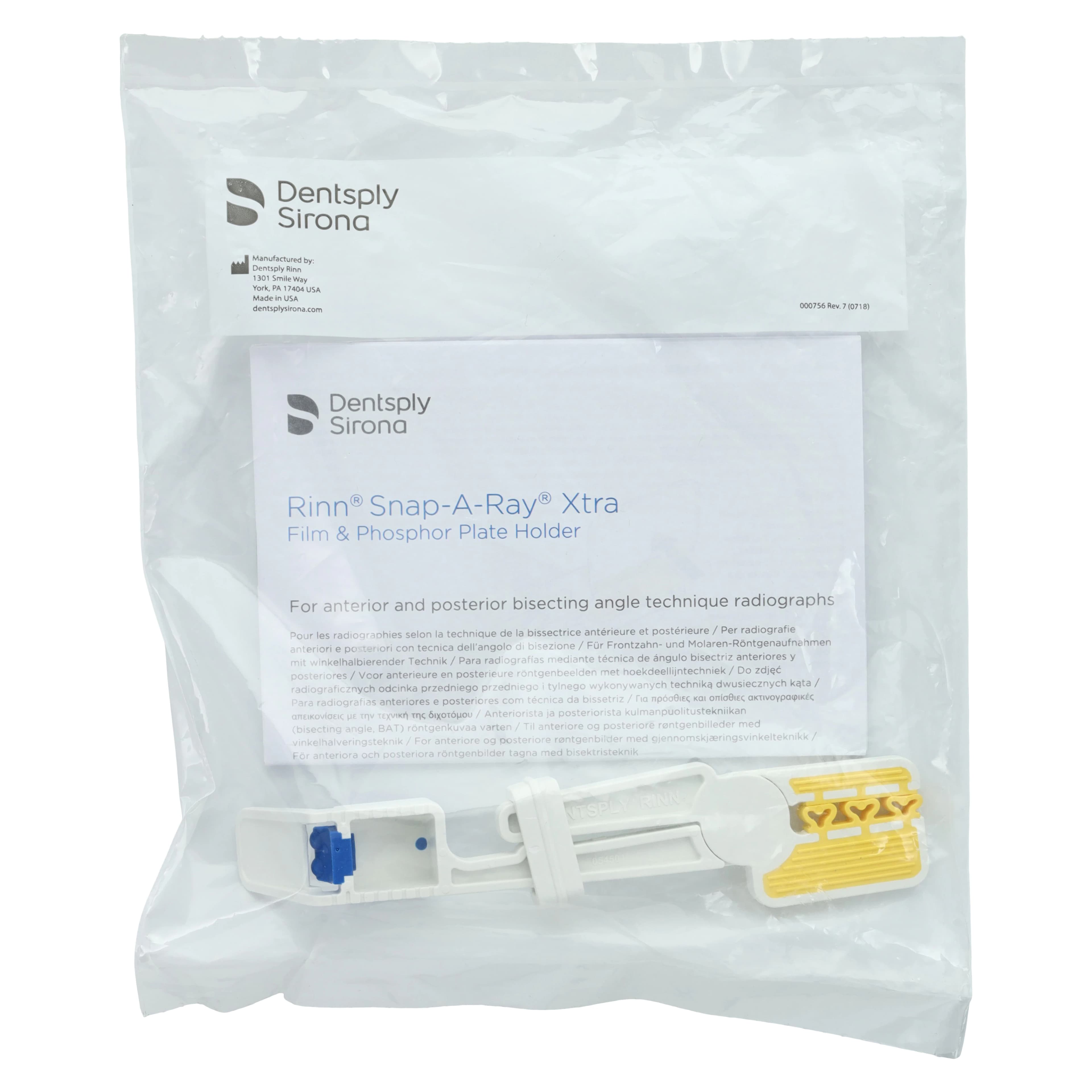 Dentsply Sirona Snap-A-Ray Xtra Film & Phosphor Plate Holder, Anterior/Posterior, Autoclavable, White/Yellow/Blue, 1/Pack, 540501 - Snap-A-Ray Xtra Film Holder White/Yellow/Blue - Image 1