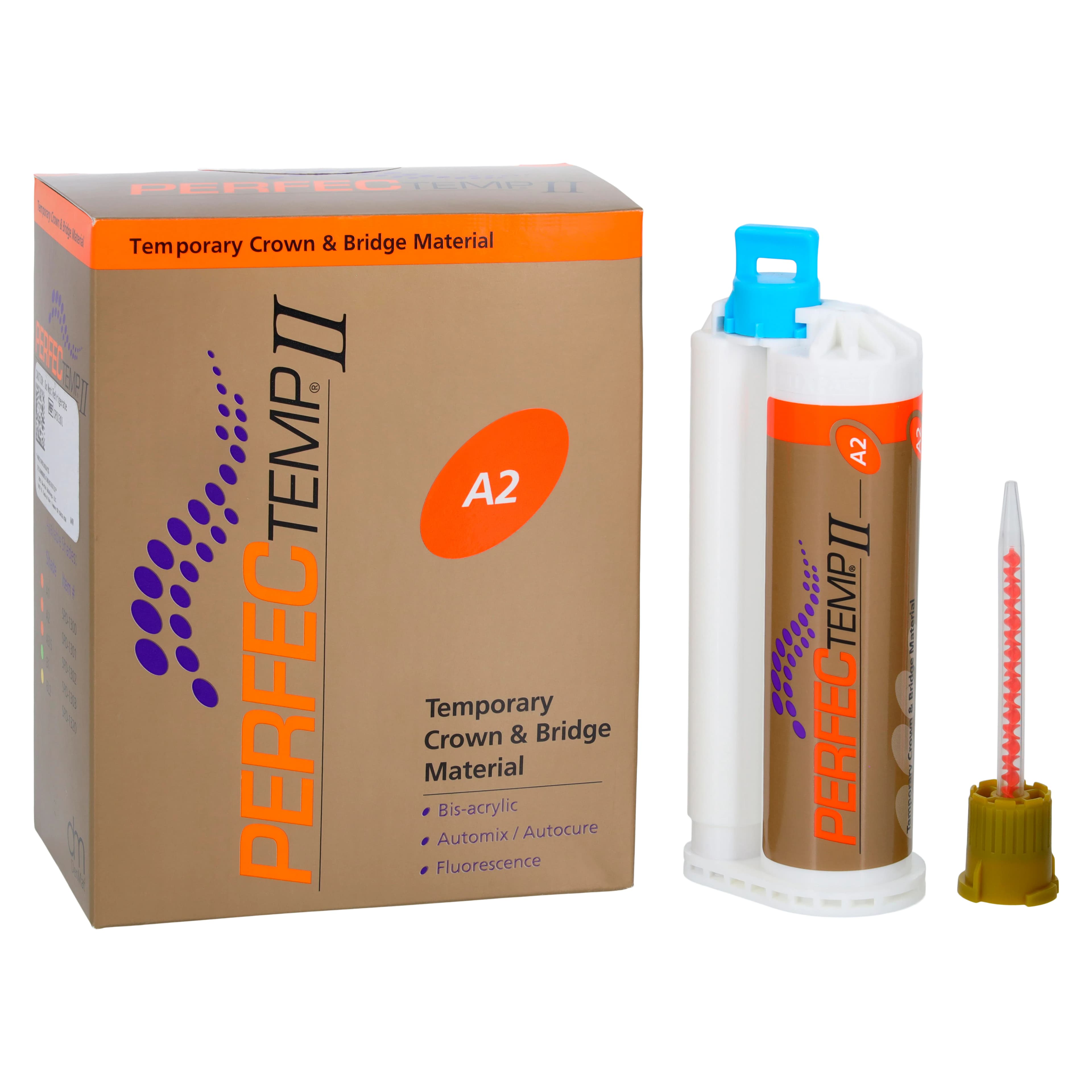 PERFECTemp II Automix Temporary Crown & Bridge Material Cartridge, Shade A2, 50 mL, 4:1 Self-Cure, SPD1301 - PERFECTemp II Cartridge - Image 1