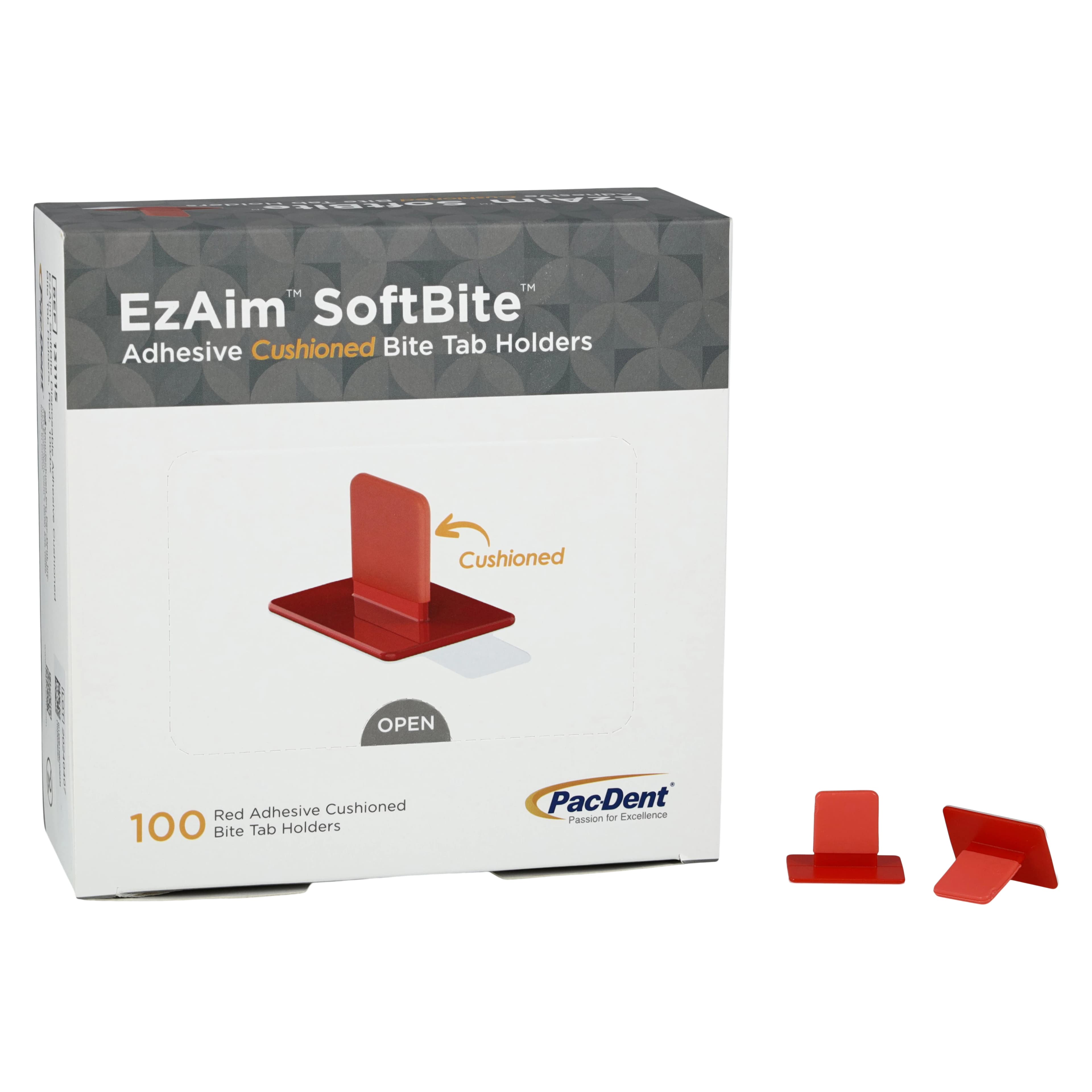 EzAim SoftBite Disposable Adhesive Cushioned Bite Tab Holders, Universal Red, 100/Box, 131115 thumbnail 2
