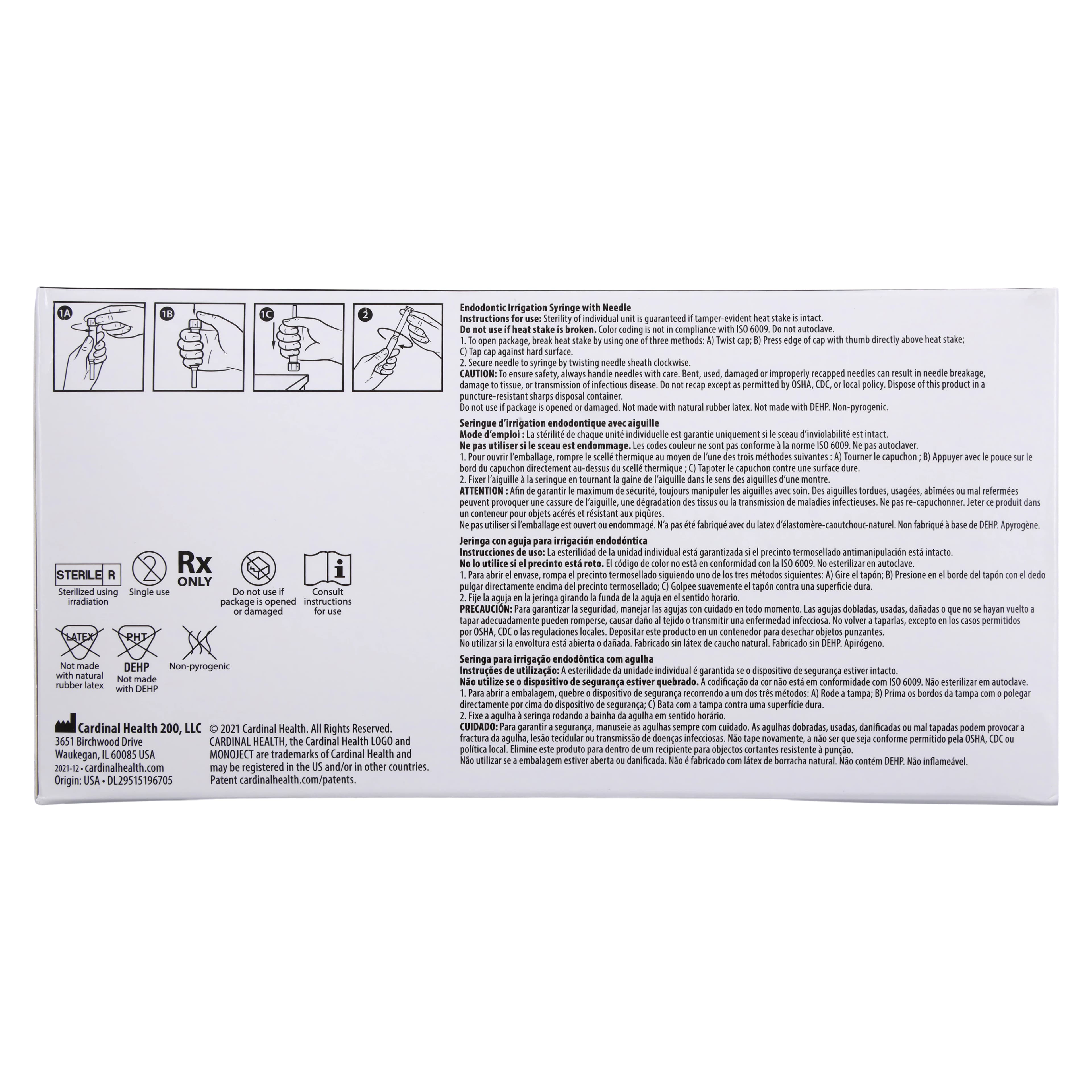Monoject 513ED Endodontic Irrigating Syringe with Needle, 3 cc, 27 Ga x 1-1/4", Yellow Hub, Luer Lock, Sterile, 100/Box, 8881513850 thumbnail 4