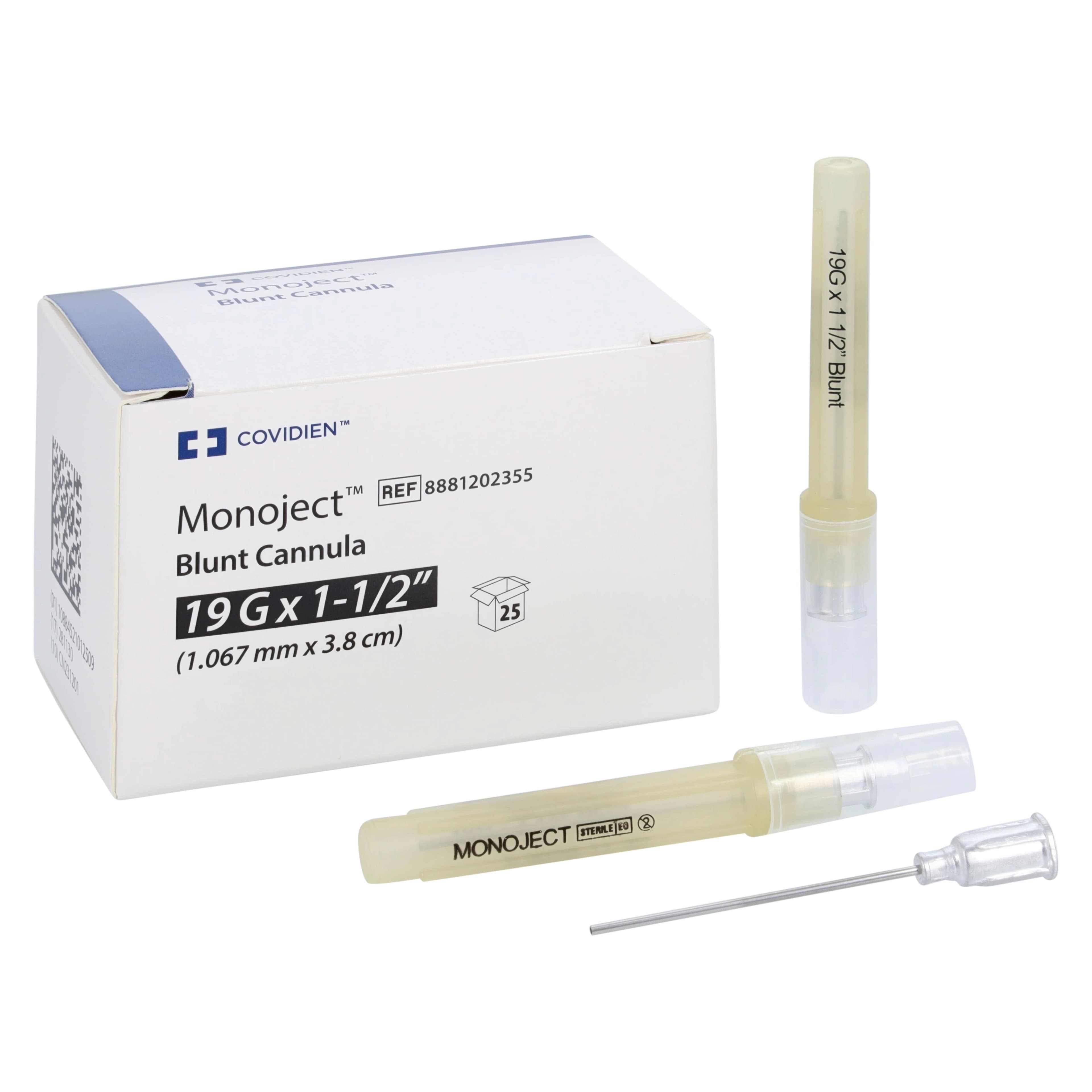 Monoject Endodontic Blunt Cannulas, 19 Gauge, 1-1/2" Length, Luer Lock, Stainless Steel, 25/Box, 8881202355 - Monoject® Endodontic Blunt Cannulas – 25/Pkg - 19 Gauge, 1-1/2" Length - Image 1
