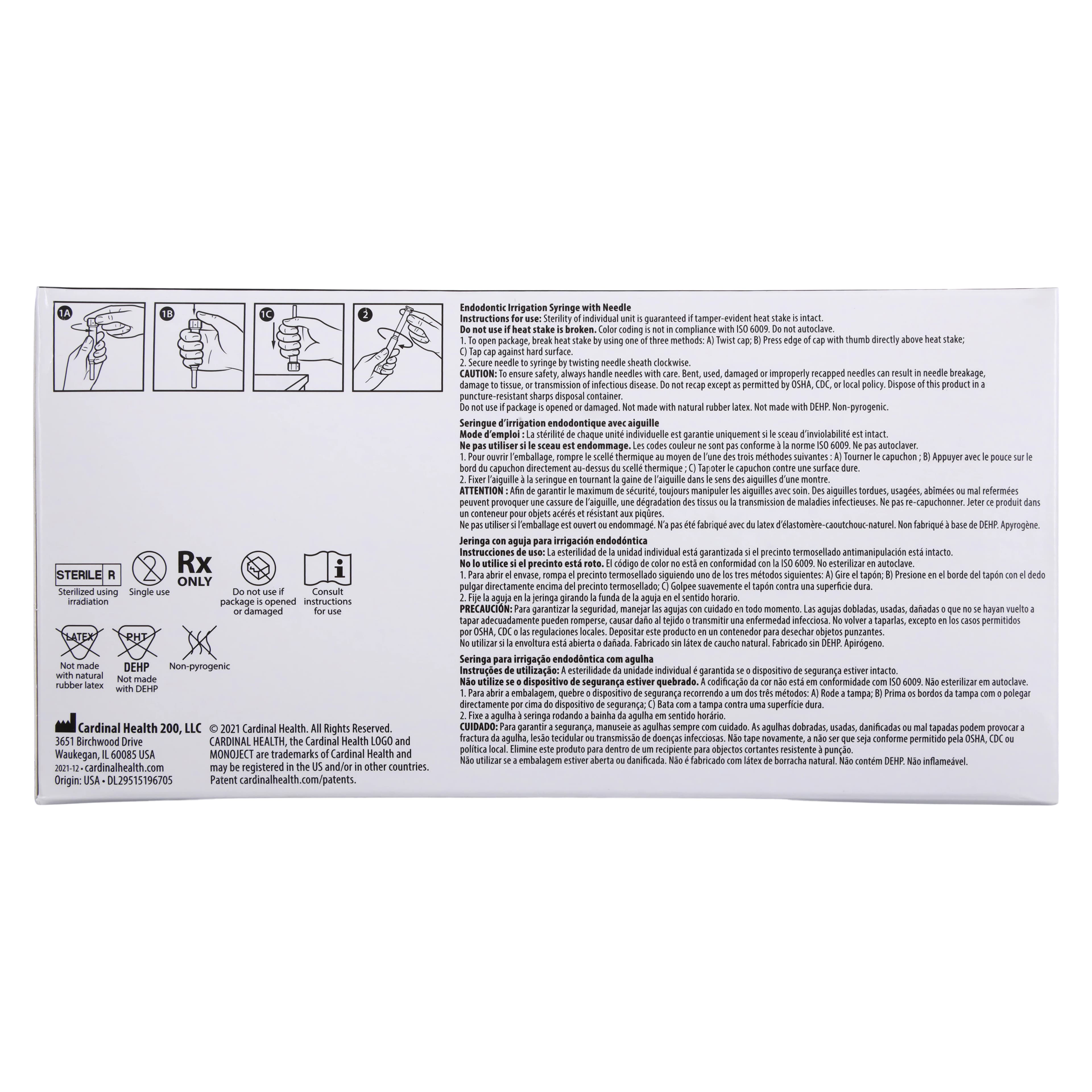 Monoject 513 ED Endodontic Irrigation Syringe with Needle, 3 mL, 23G x 1-1/4", Luer Lock, Orange, Sterile, 100/Box, 8881513843 thumbnail 4