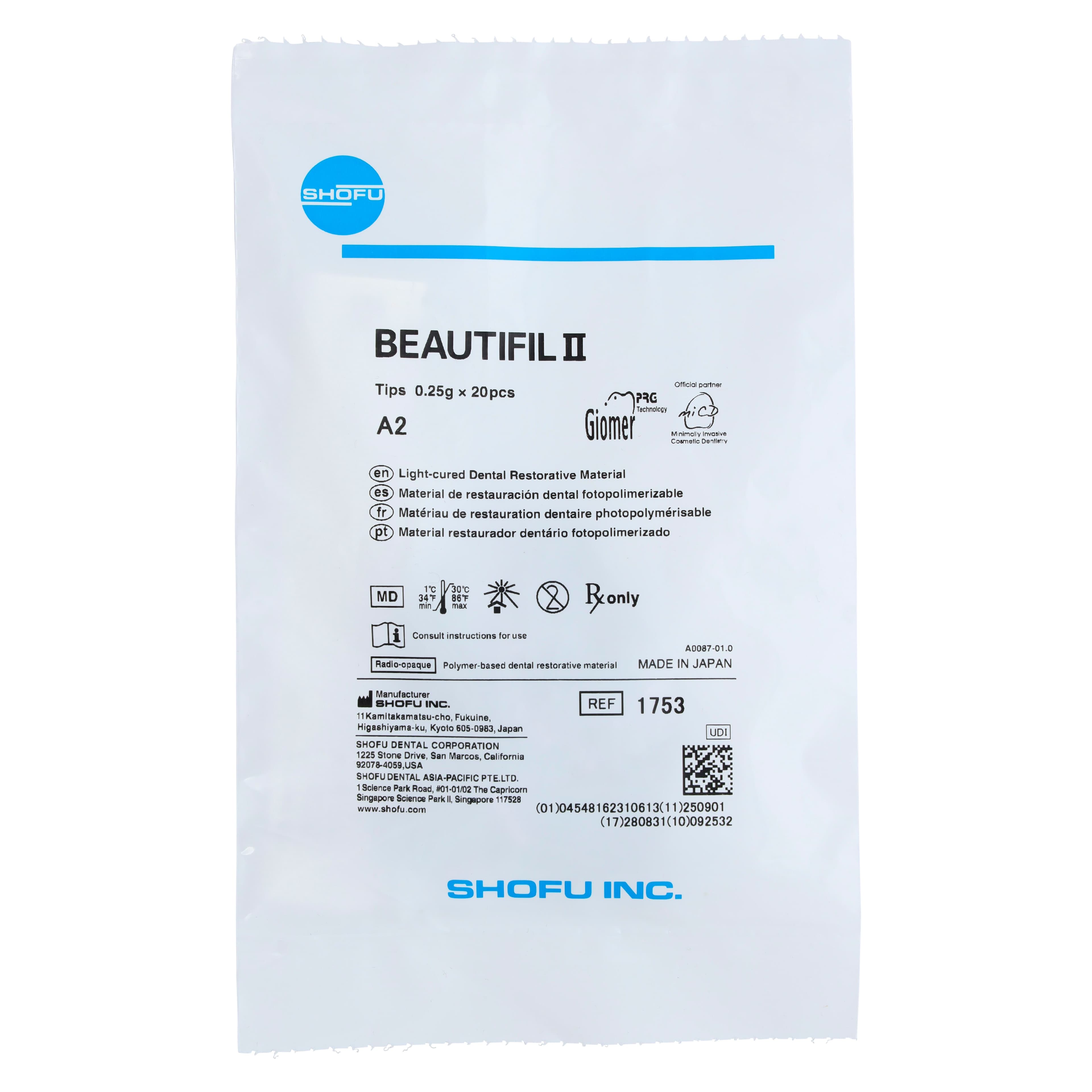 Beautifil II Light-Cure Universal Giomer Composite, A2, 0.25 g Compule Tips Refill, 20/Pk, 1753 thumbnail 2