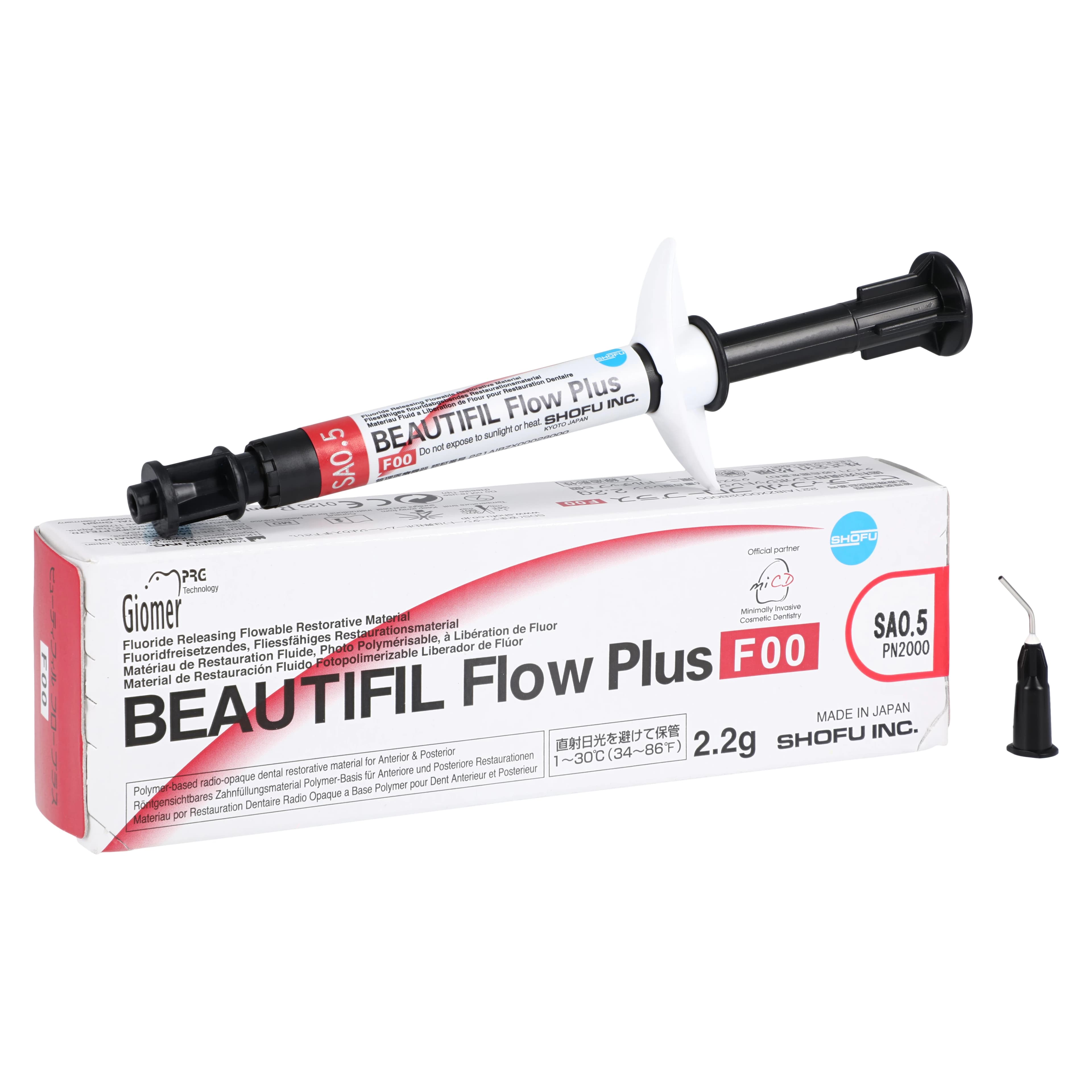 Beautifil Flow Plus F00 Zero Flow Hybrid Restorative Composite, A0.5, 2.2 g Syringe Refill, 2000 - Beautifil Flow Plus F00 Syringe - Image 1